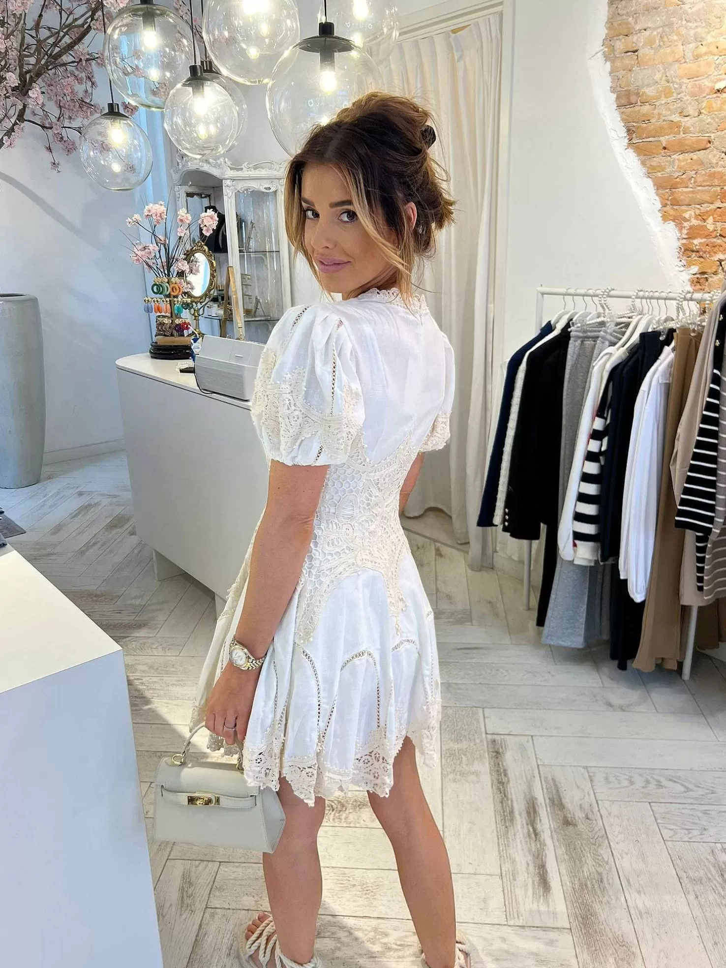 LOF Boutique Jurken>Julie Broderie Dress Off White