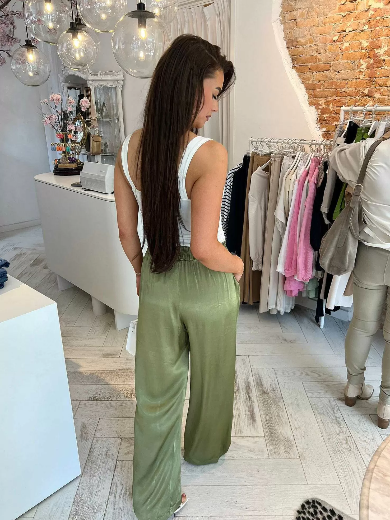 LOF Boutique Broeken>Julie Silky Pants Army