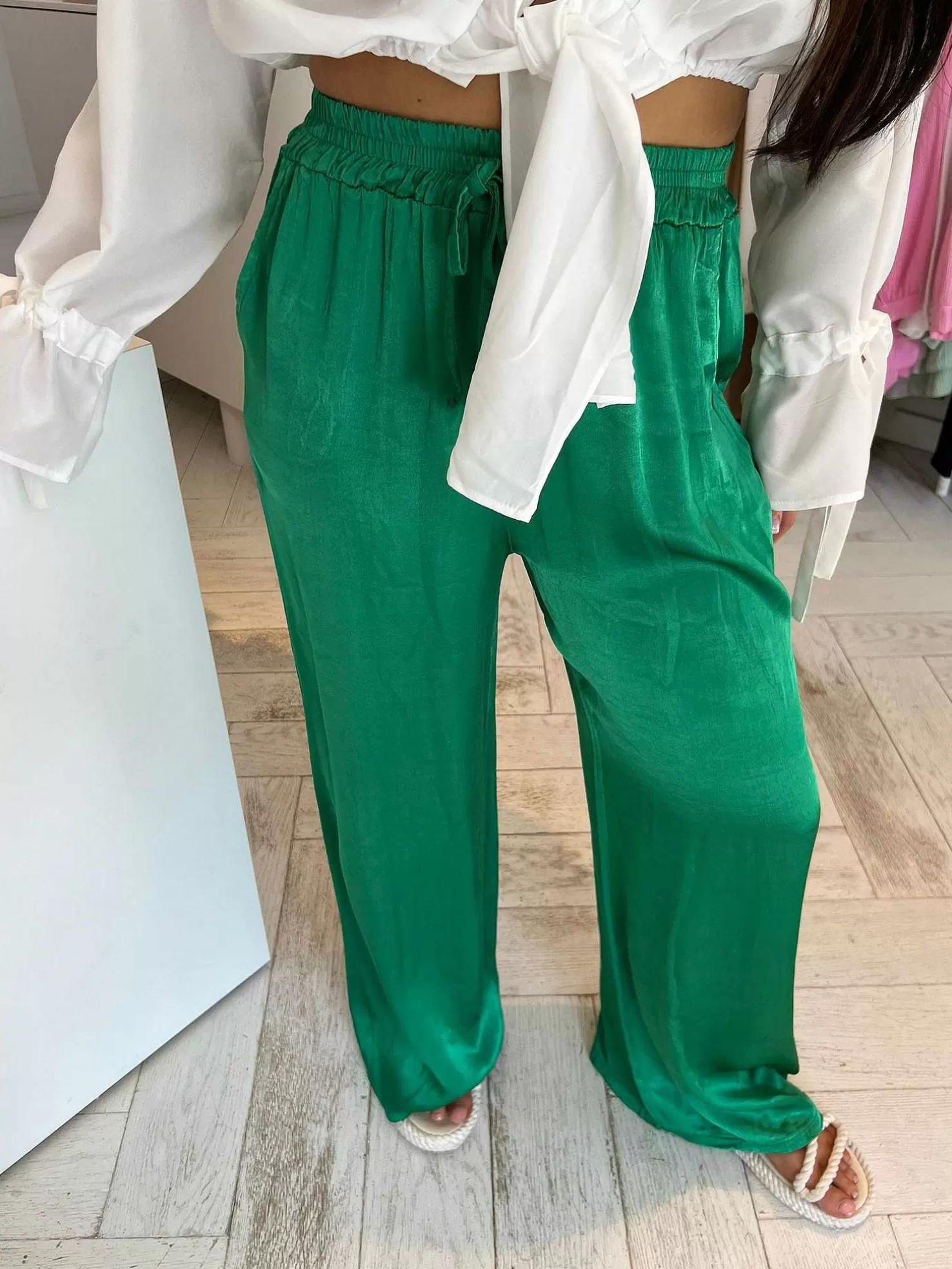 LOF Boutique Broeken>Julie Silky Pants Emerald Green