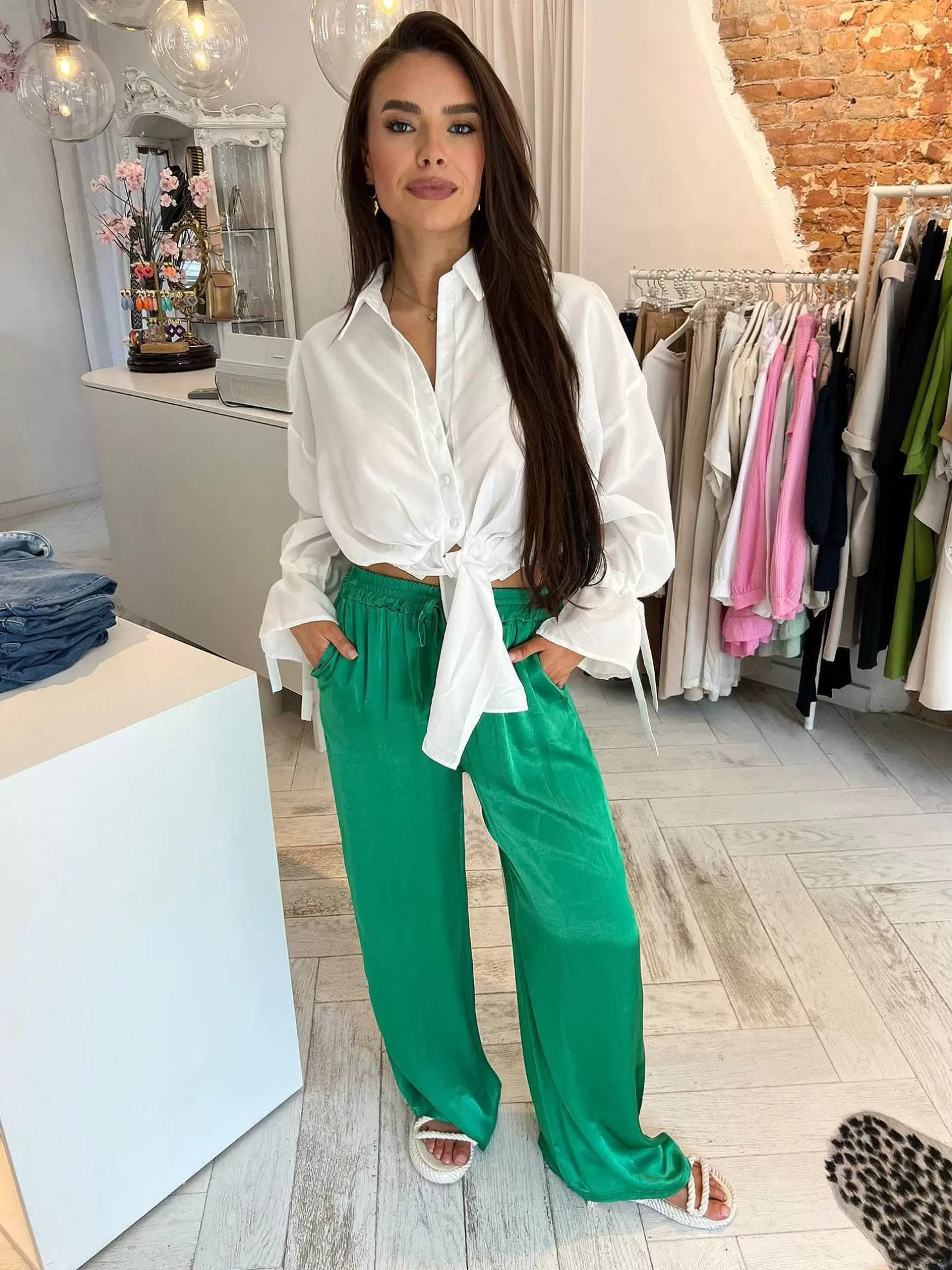 LOF Boutique Broeken>Julie Silky Pants Emerald Green