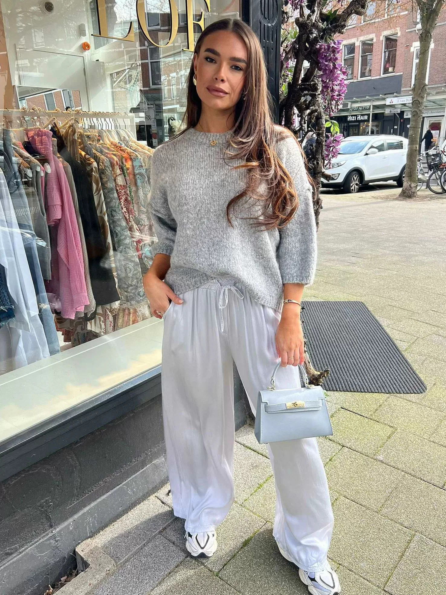 LOF Boutique Broeken>Julie Silky Pants Light Grey