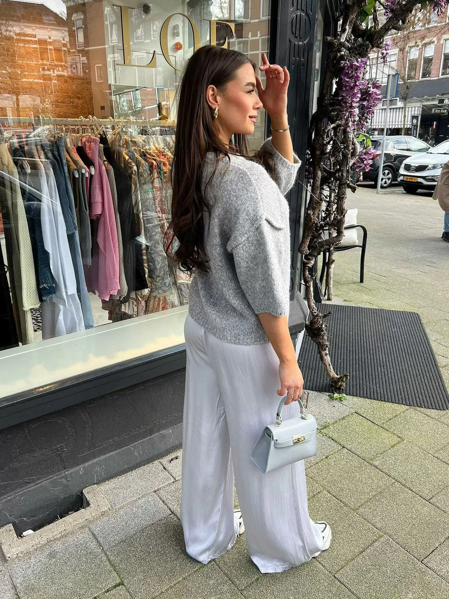 LOF Boutique Broeken>Julie Silky Pants Light Grey
