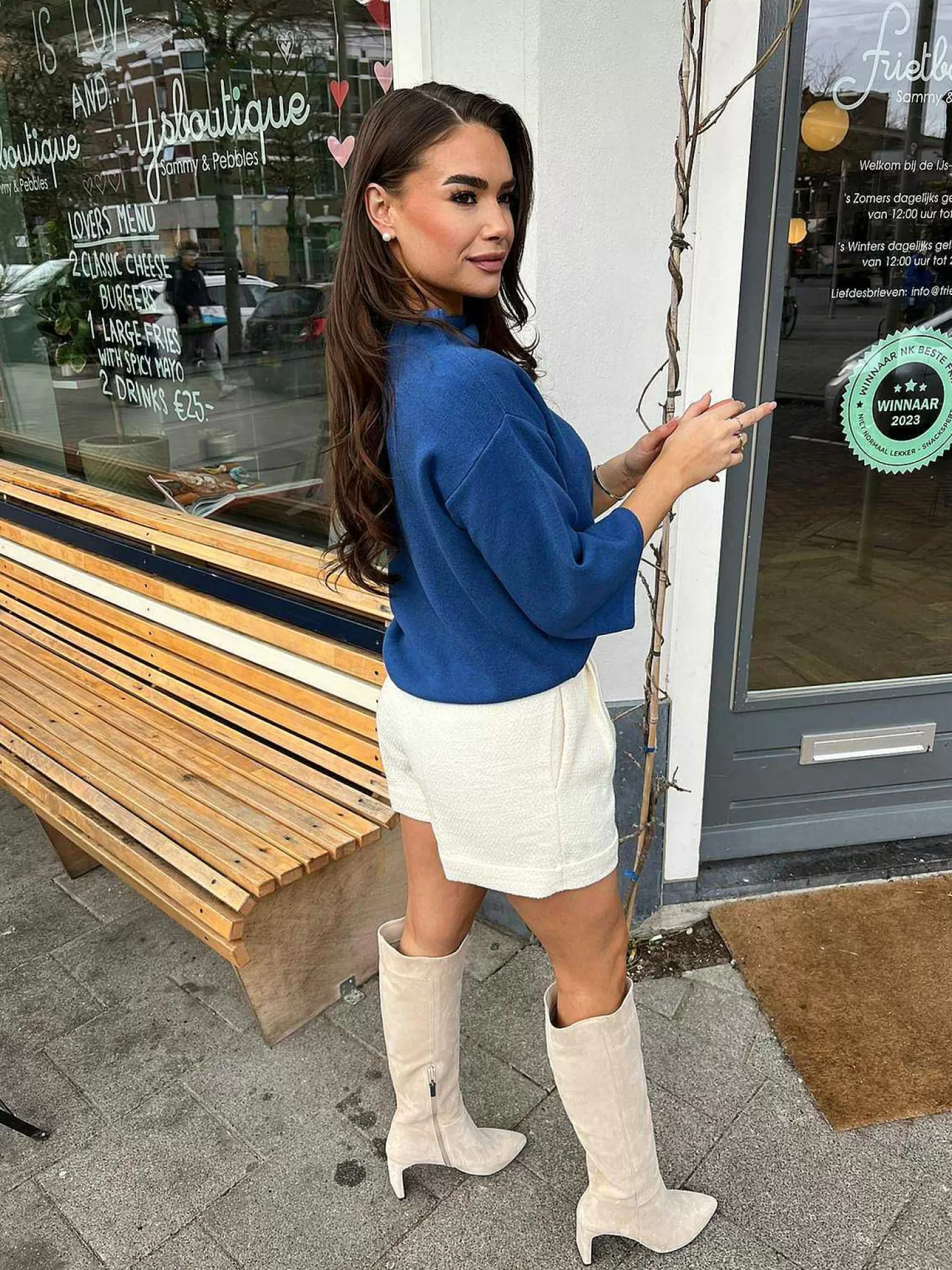 LOF Boutique Truien>Katy Short Sleeve Sweater Denim Blue