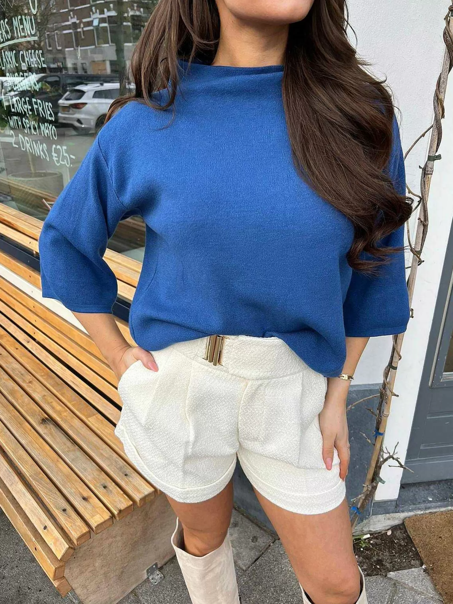 LOF Boutique Truien>Katy Short Sleeve Sweater Denim Blue