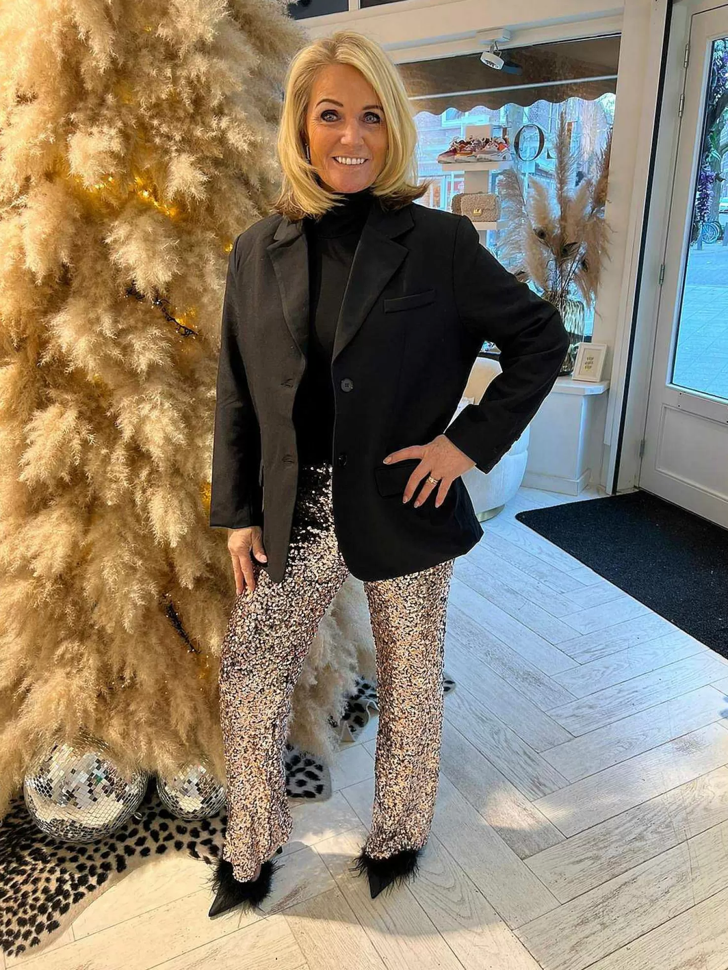 LOF Boutique Broeken>Kelly Sequin Pants Rose Gold