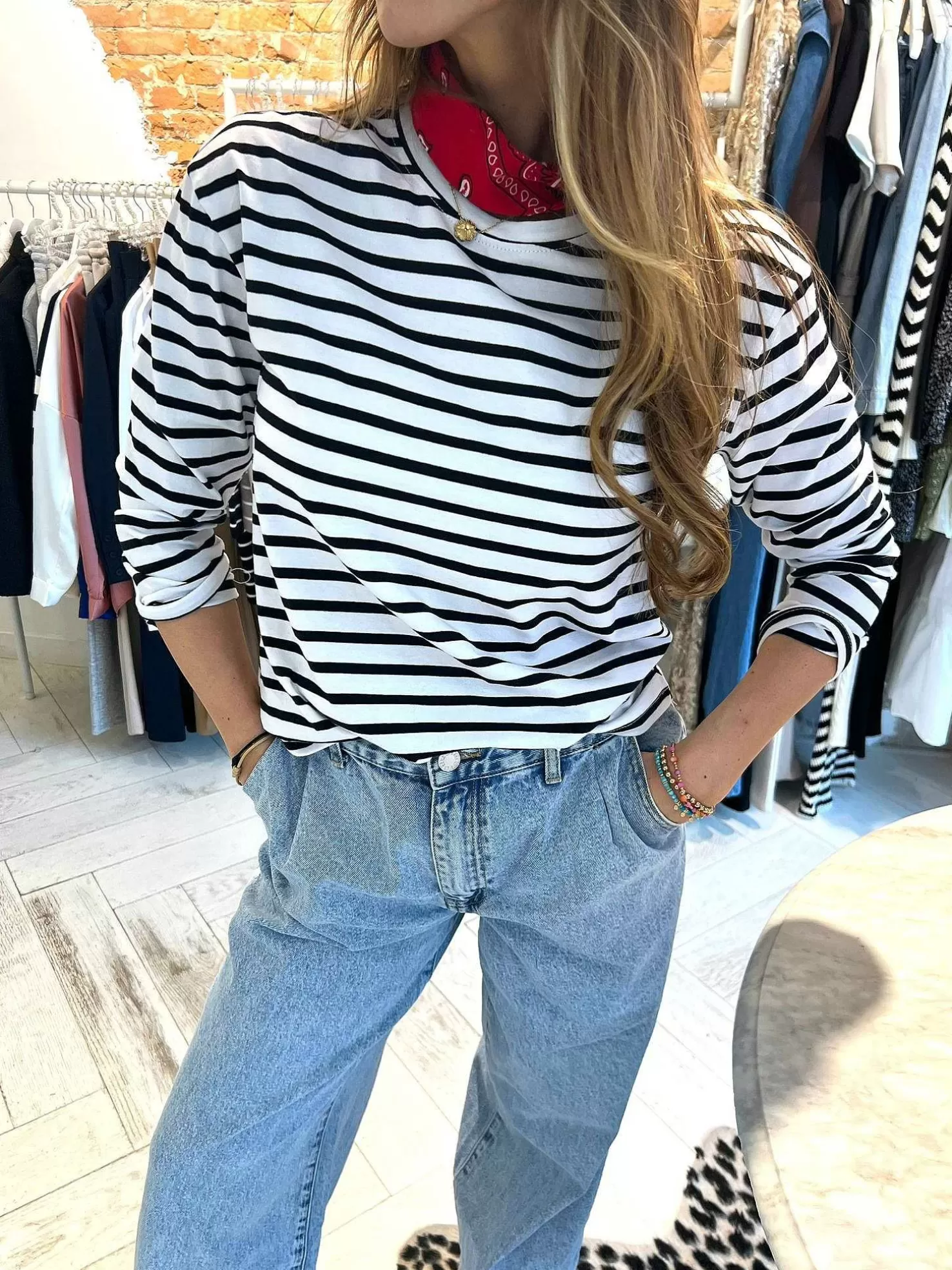 LOF Boutique Tops & Blousjes>Kiki Stripe Long Sleeve Top Off White