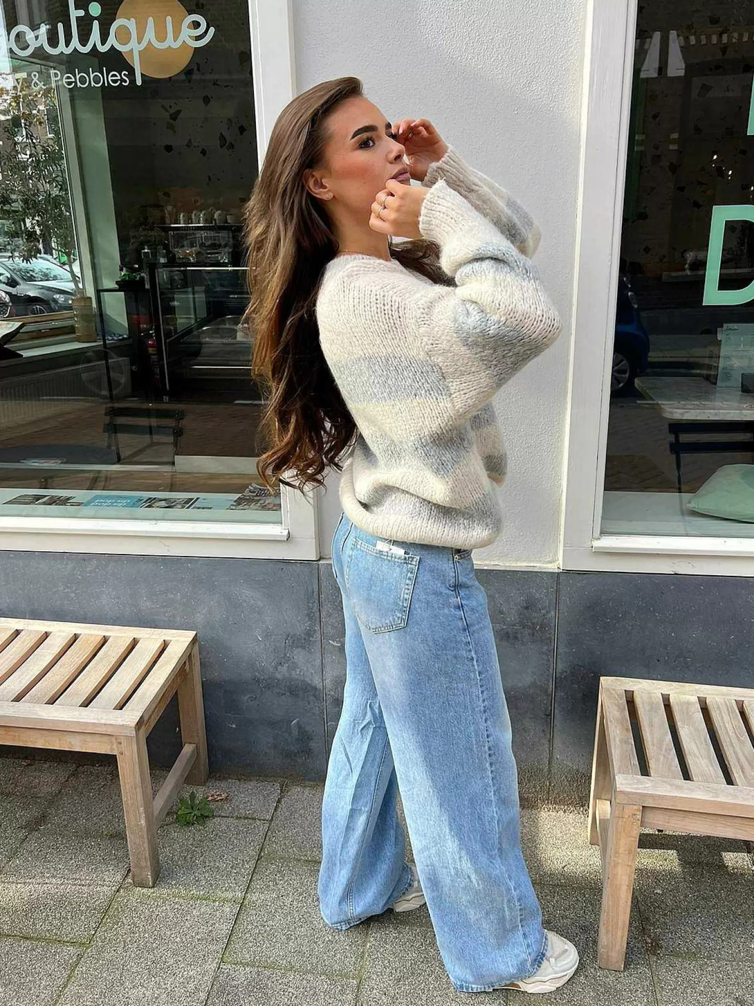 LOF Boutique Truien>Kiki Stripe Sweater Light Grey