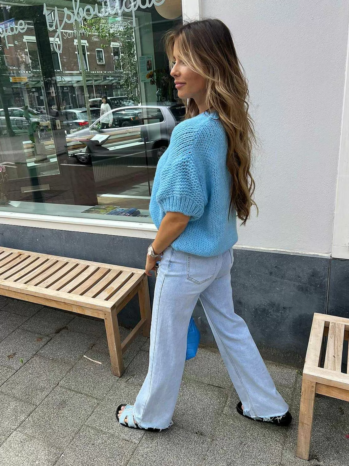 LOF Boutique Truien>Kiki Sweater Short Sleeve Baby Blue