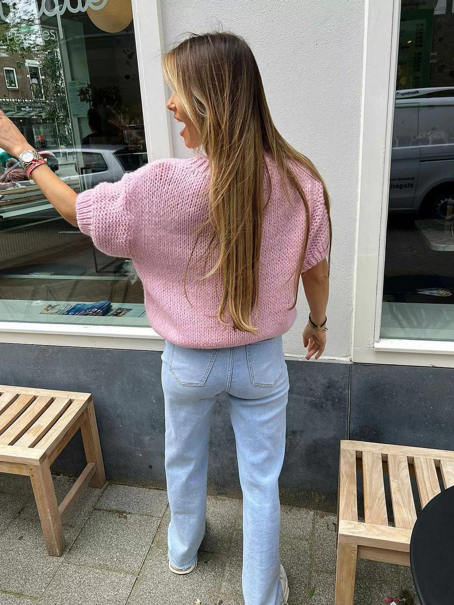 LOF Boutique Truien>Kiki Sweater Short Sleeve Baby Pink