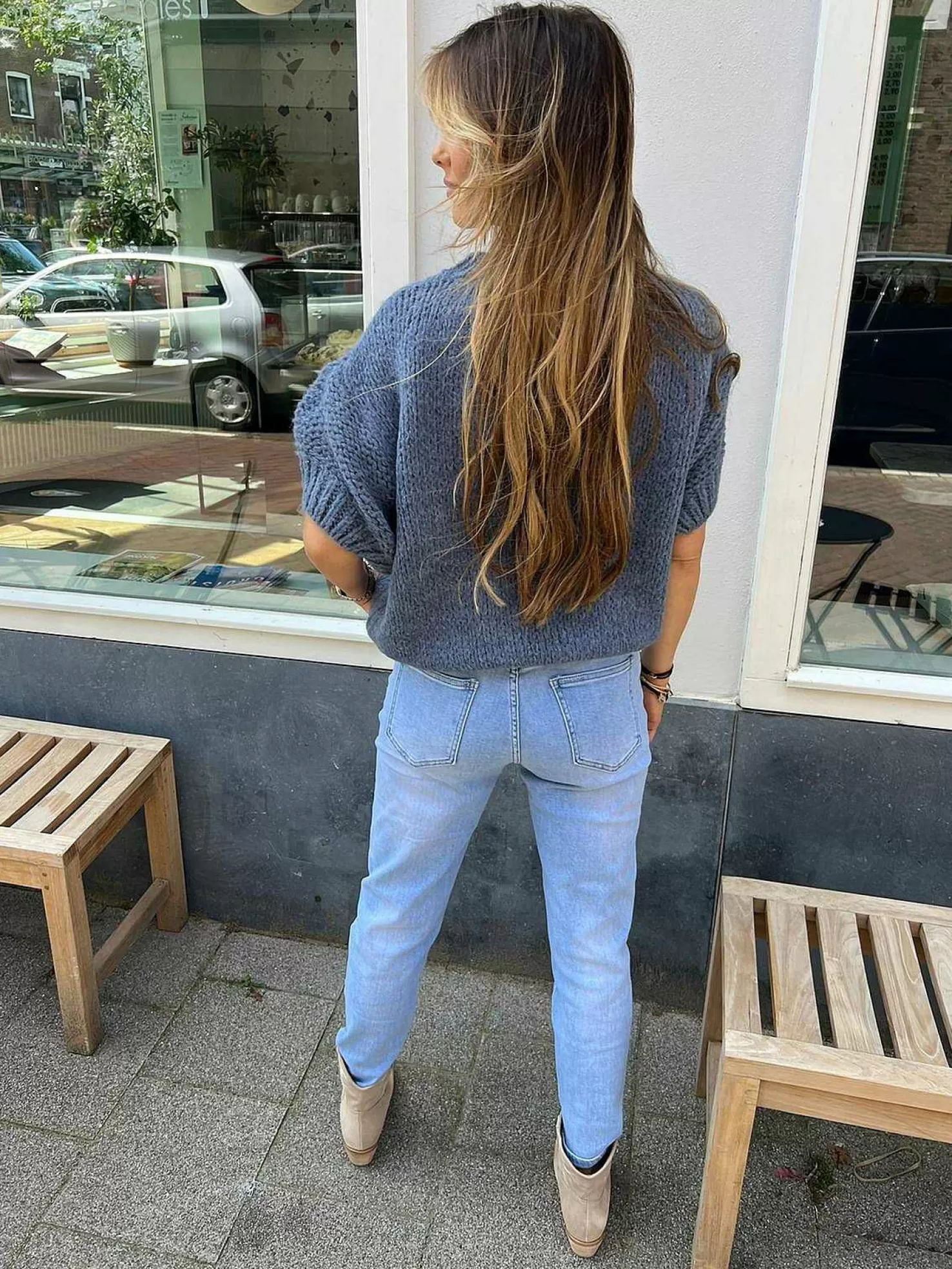 LOF Boutique Truien>Kiki Sweater Short Sleeve Denim Blue
