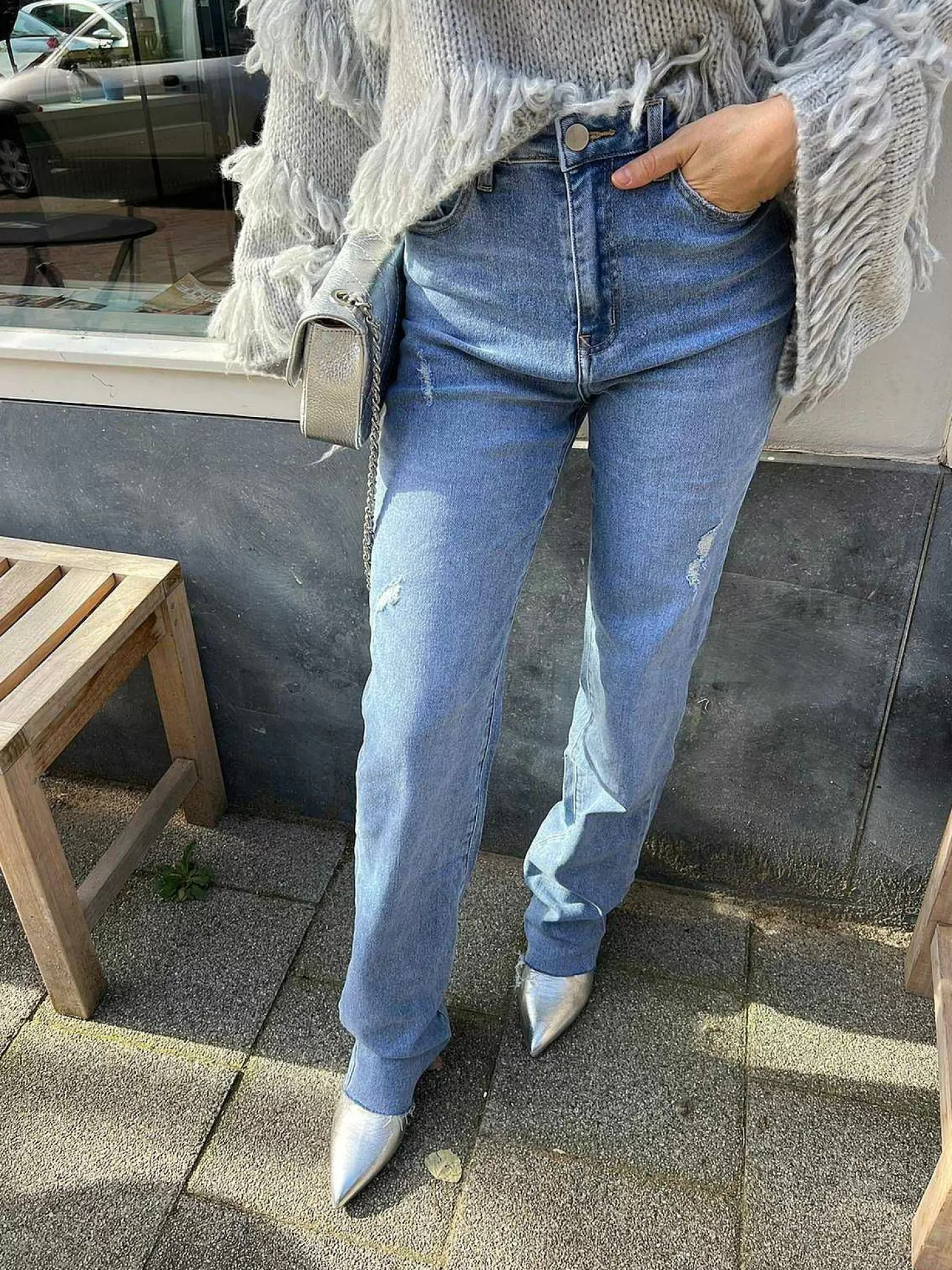 LOF Boutique Broeken>Lara Extra Long Jeans Denim Blue