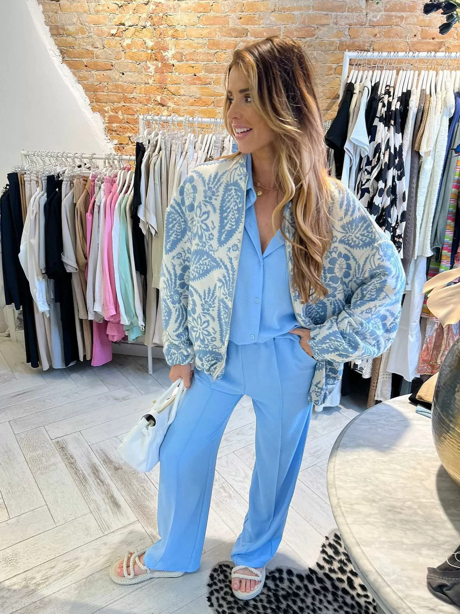 LOF Boutique Jassen>Laurie Pattern Bomber Jacket Blue