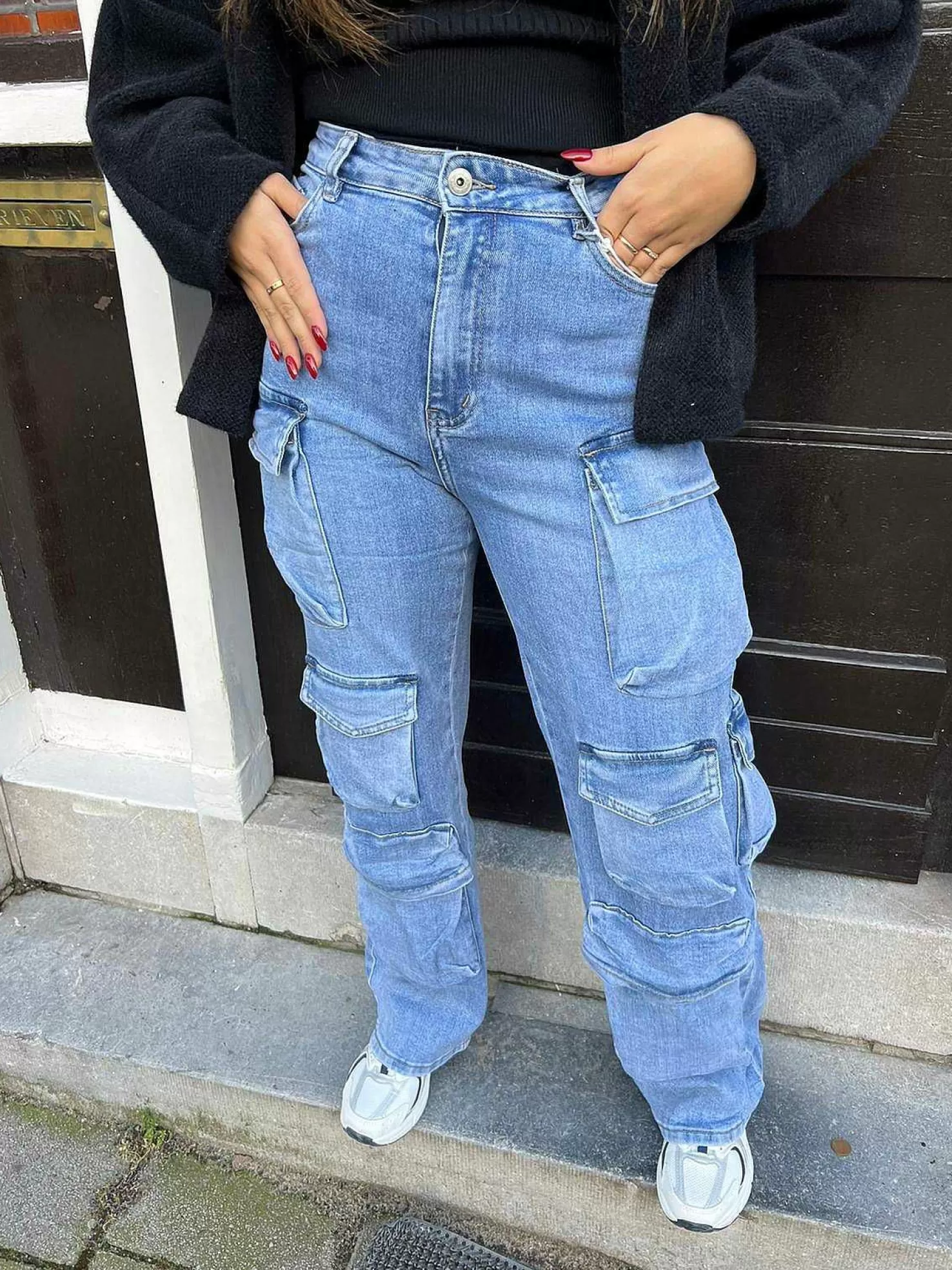 LOF Boutique Broeken>Leila Cargo Jeans Blue