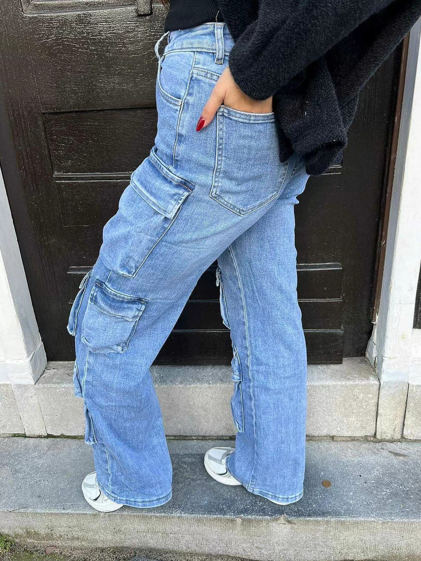 LOF Boutique Broeken>Leila Cargo Jeans Blue