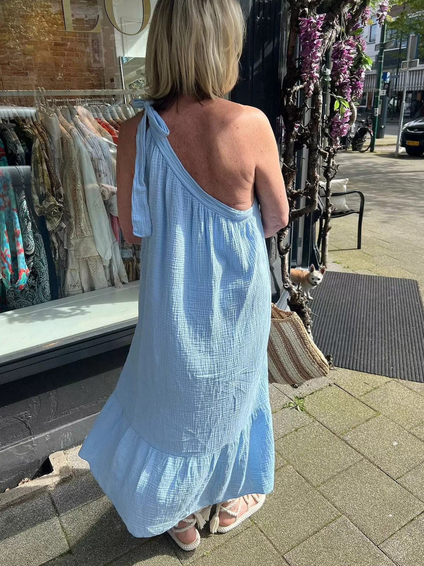 LOF Boutique Jurken>Lily One Shoulder Mousseline Dress Blue
