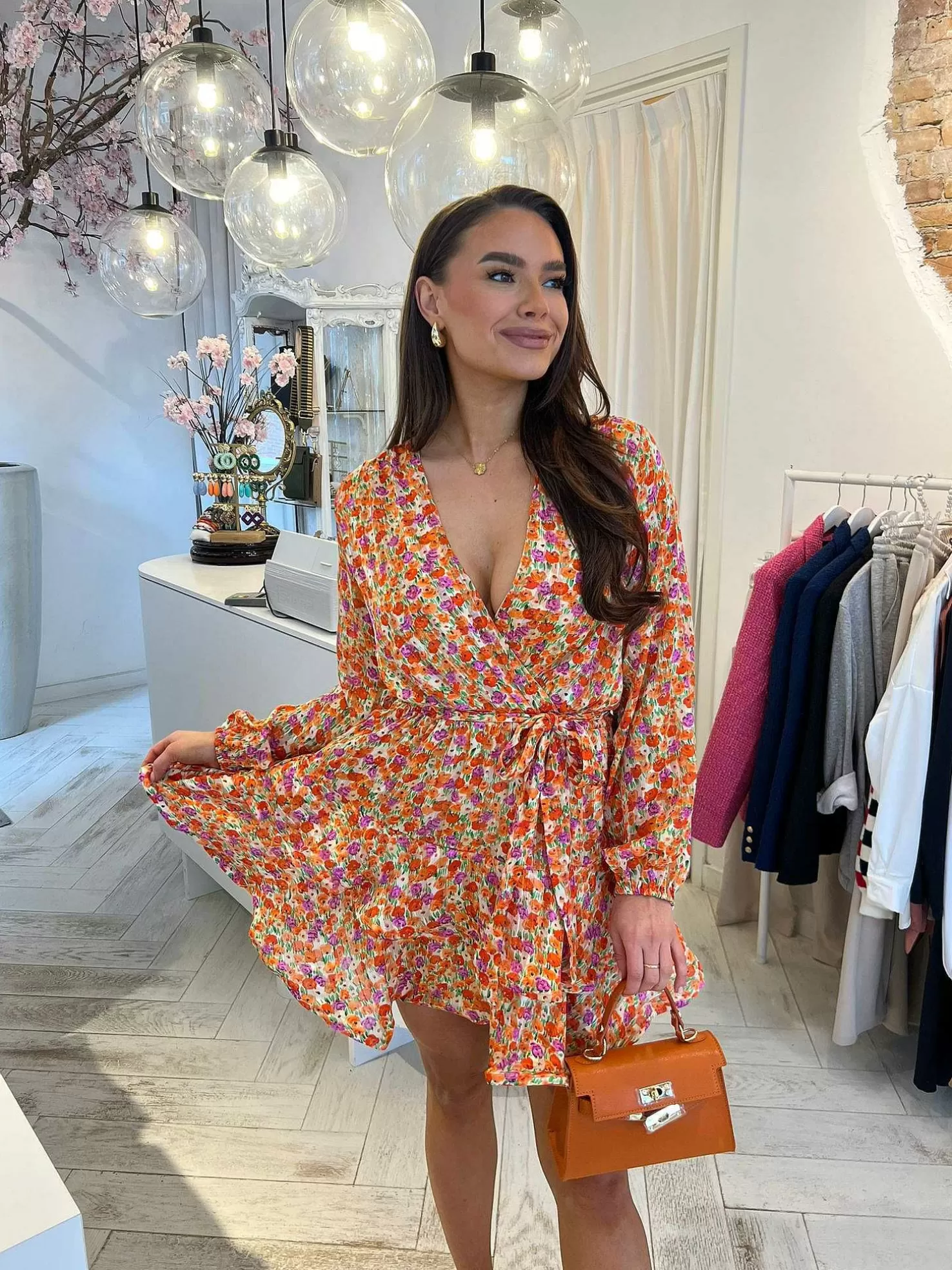 LOF Boutique Jurken>Livia Flower Ruffle Dress Orange