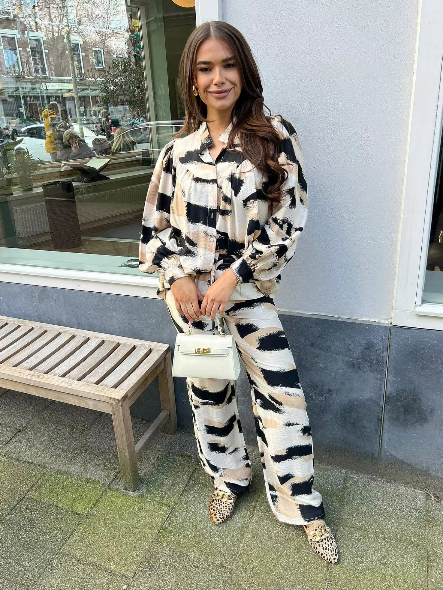 LOF Boutique Broeken>Livy Pattern Pantalon Beige