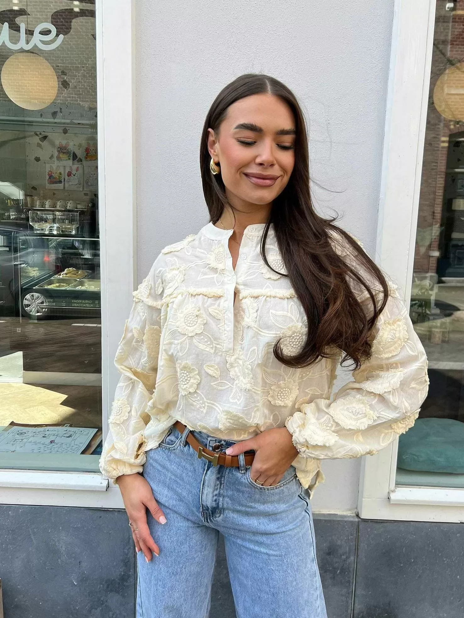 LOF Boutique Tops & Blousjes>Maeve Flower Blouse Beige