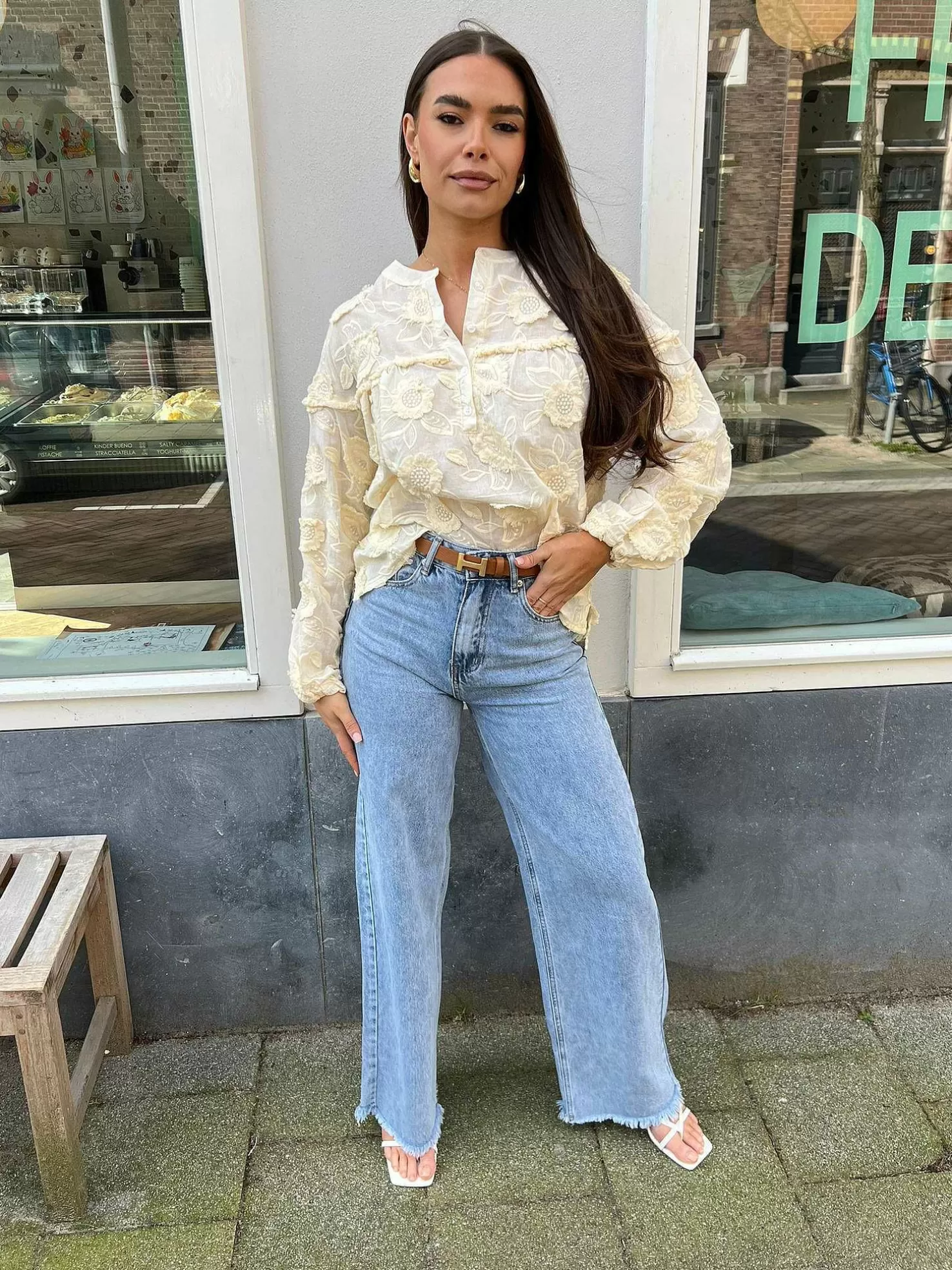 LOF Boutique Tops & Blousjes>Maeve Flower Blouse Beige