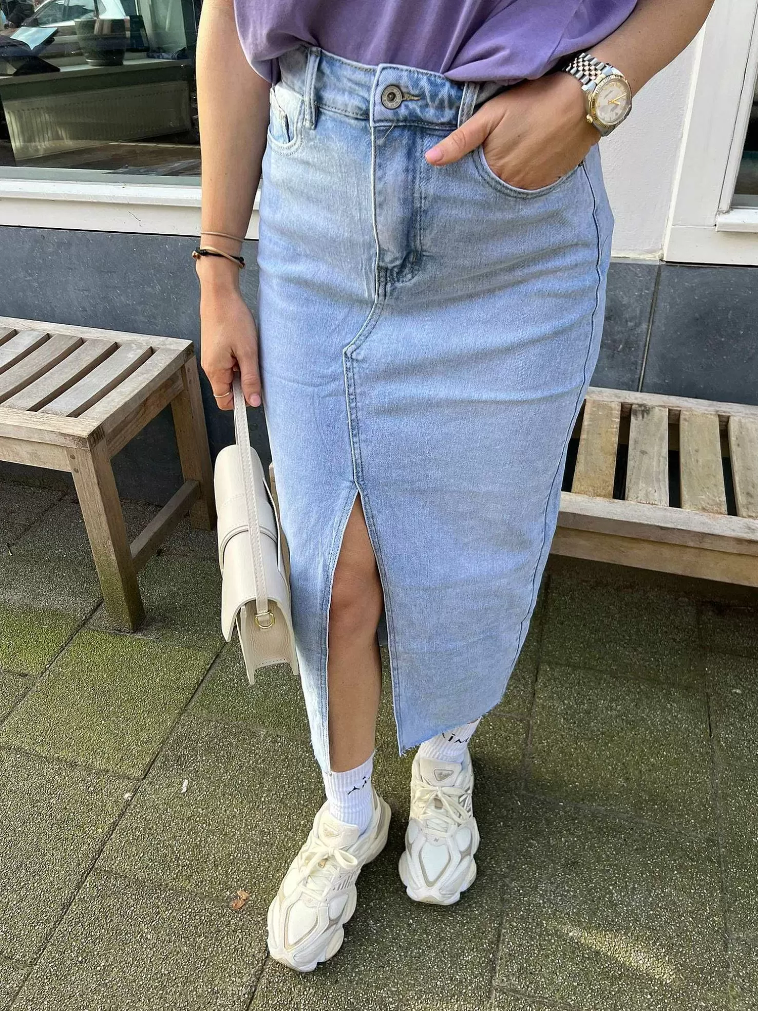 LOF Boutique Rokken>Maxi Denim Skirt Light Blue