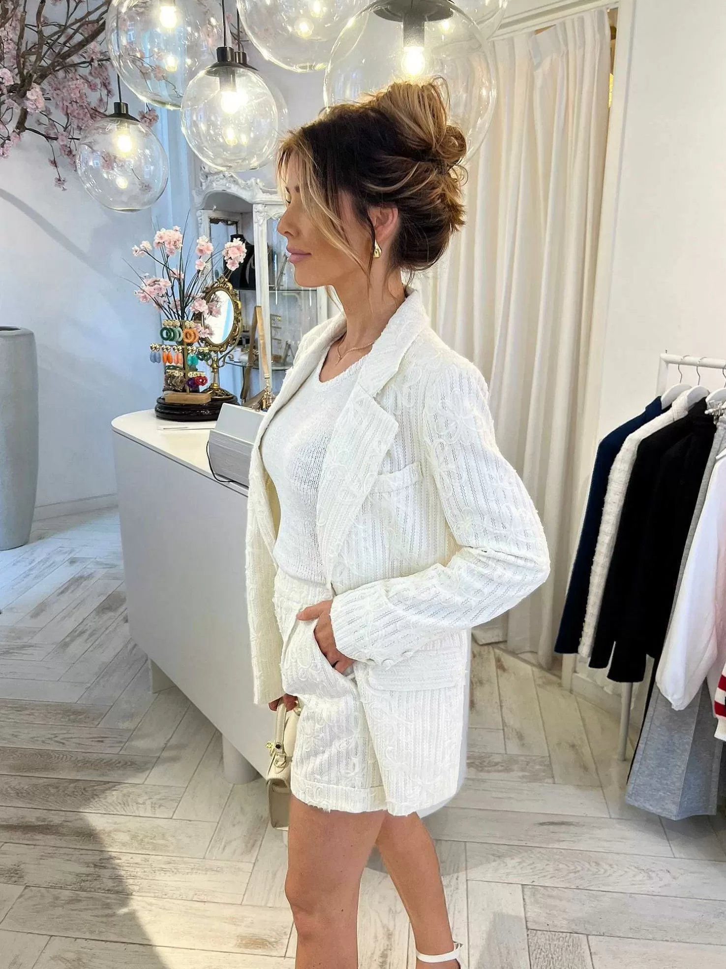 LOF Boutique Blazers>Maya Broderie Blazer Beige
