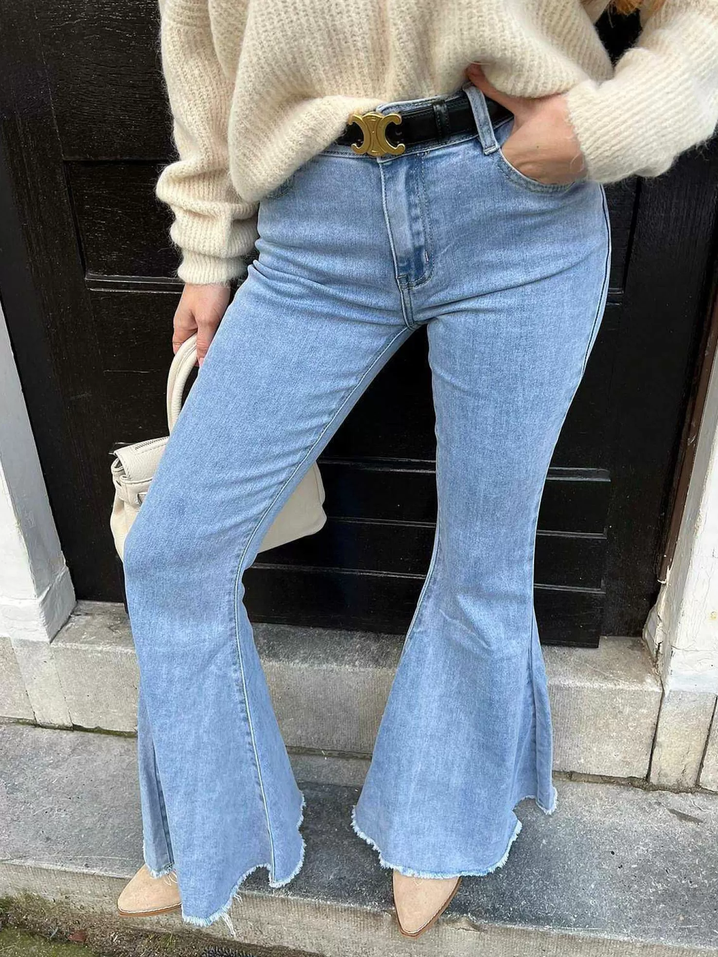 LOF Boutique Broeken>Mermaid Flared Jeans Light Blue