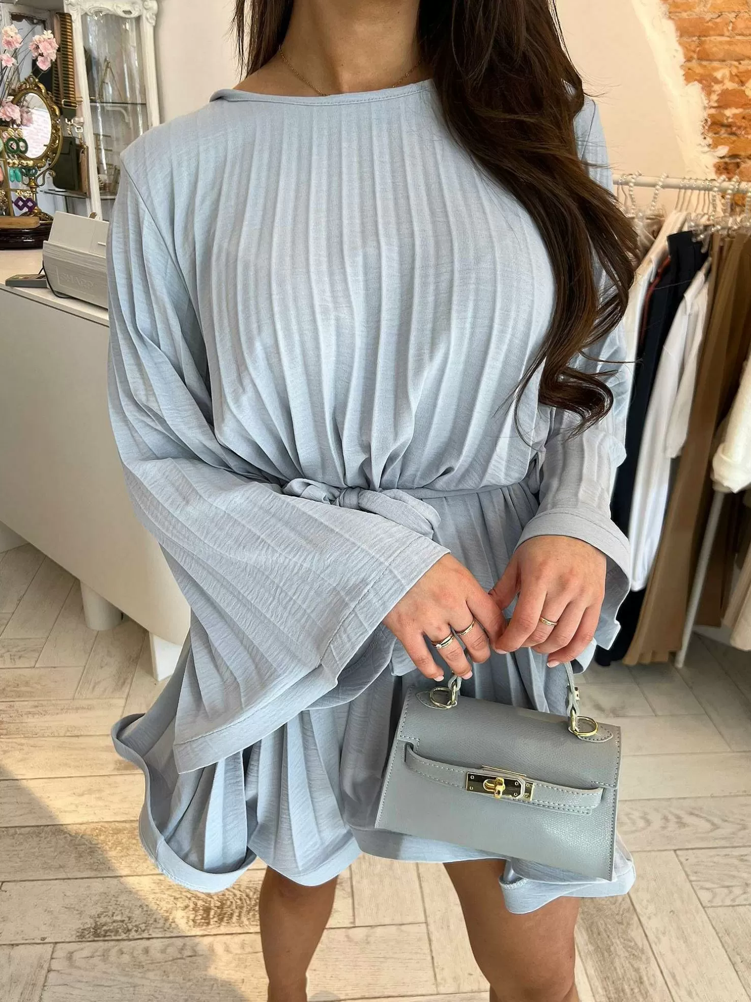LOF Boutique Jurken>Mila Plisse Dress Baby Blue