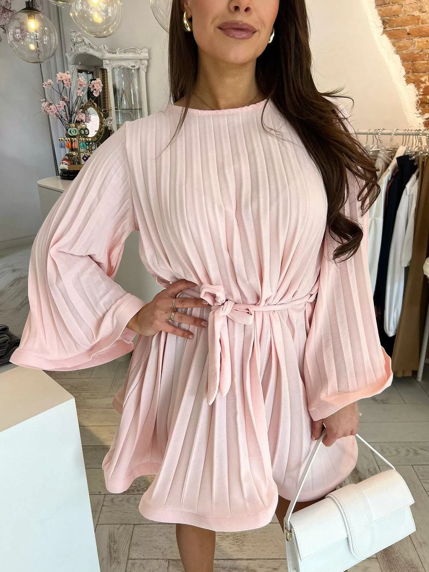 LOF Boutique Jurken>Mila Plisse Dress Baby Pink