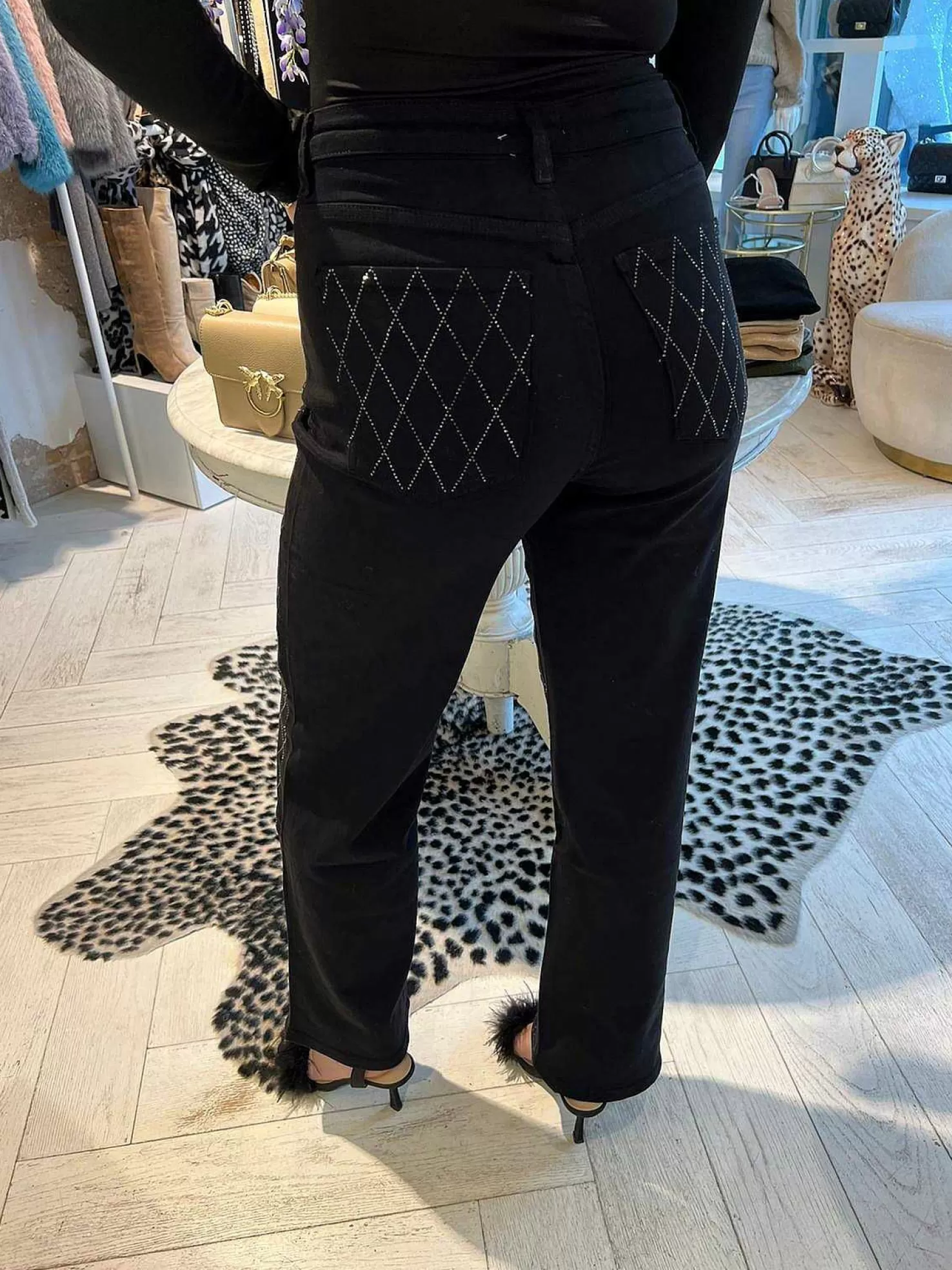 LOF Boutique Broeken>Mila Strass Jeans Black