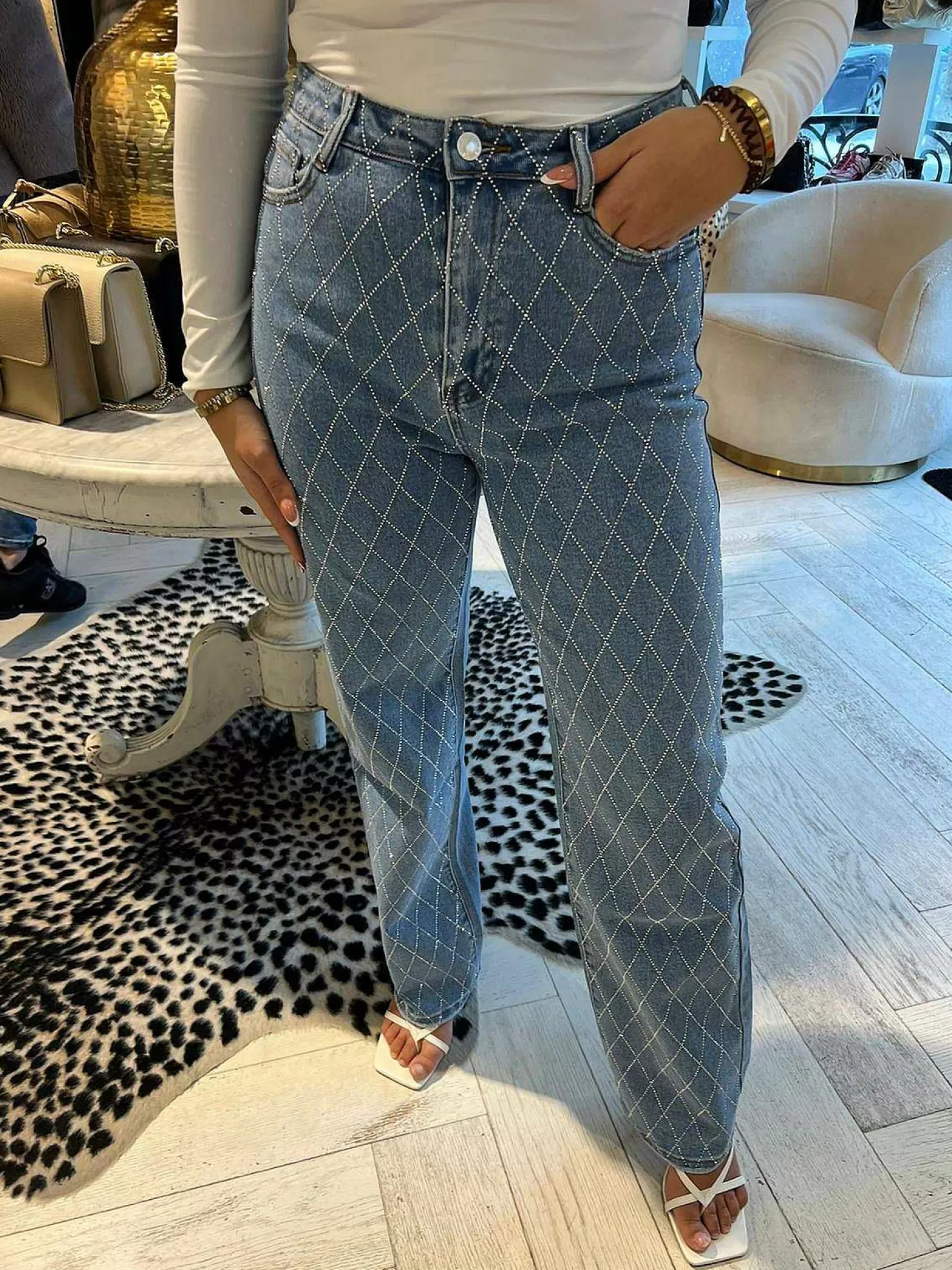 LOF Boutique Broeken>Mila Strass Jeans Blue