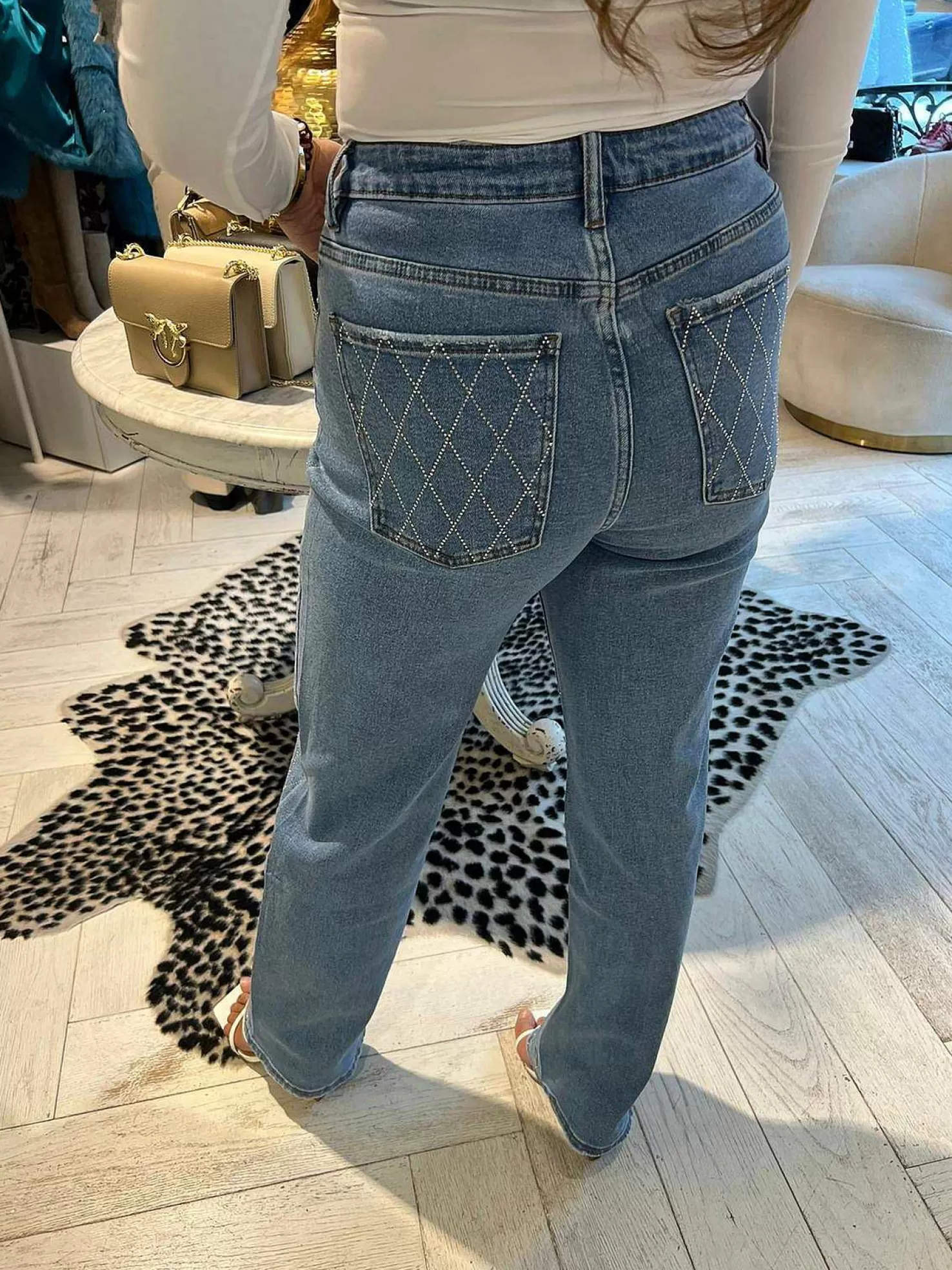 LOF Boutique Broeken>Mila Strass Jeans Blue