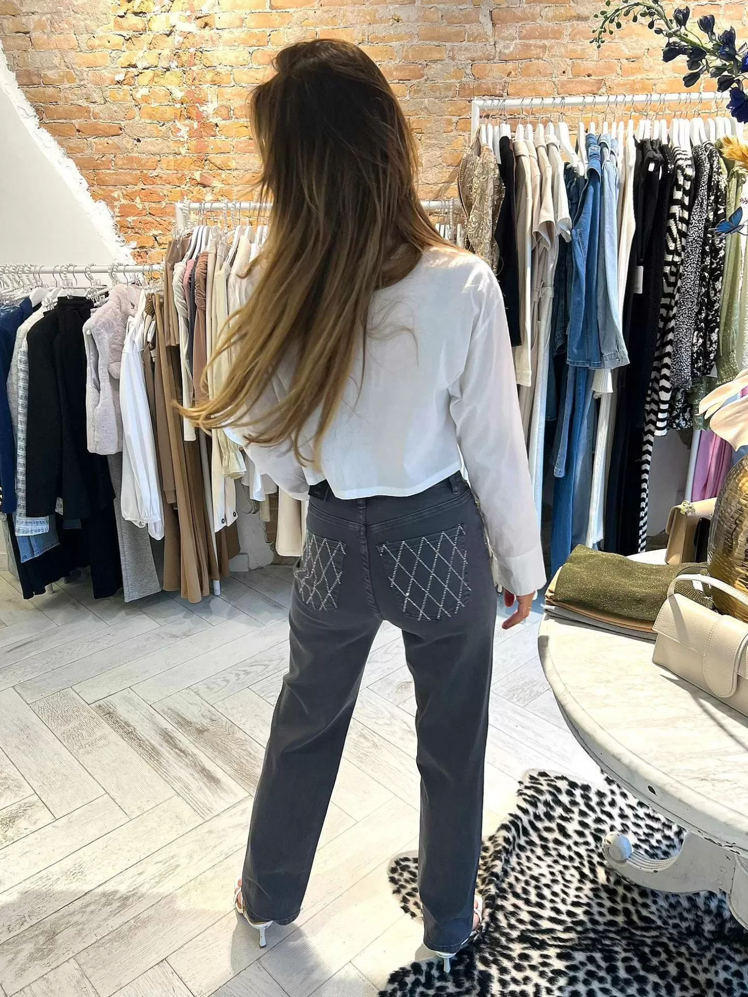LOF Boutique Broeken>Mila Strass Jeans Grey