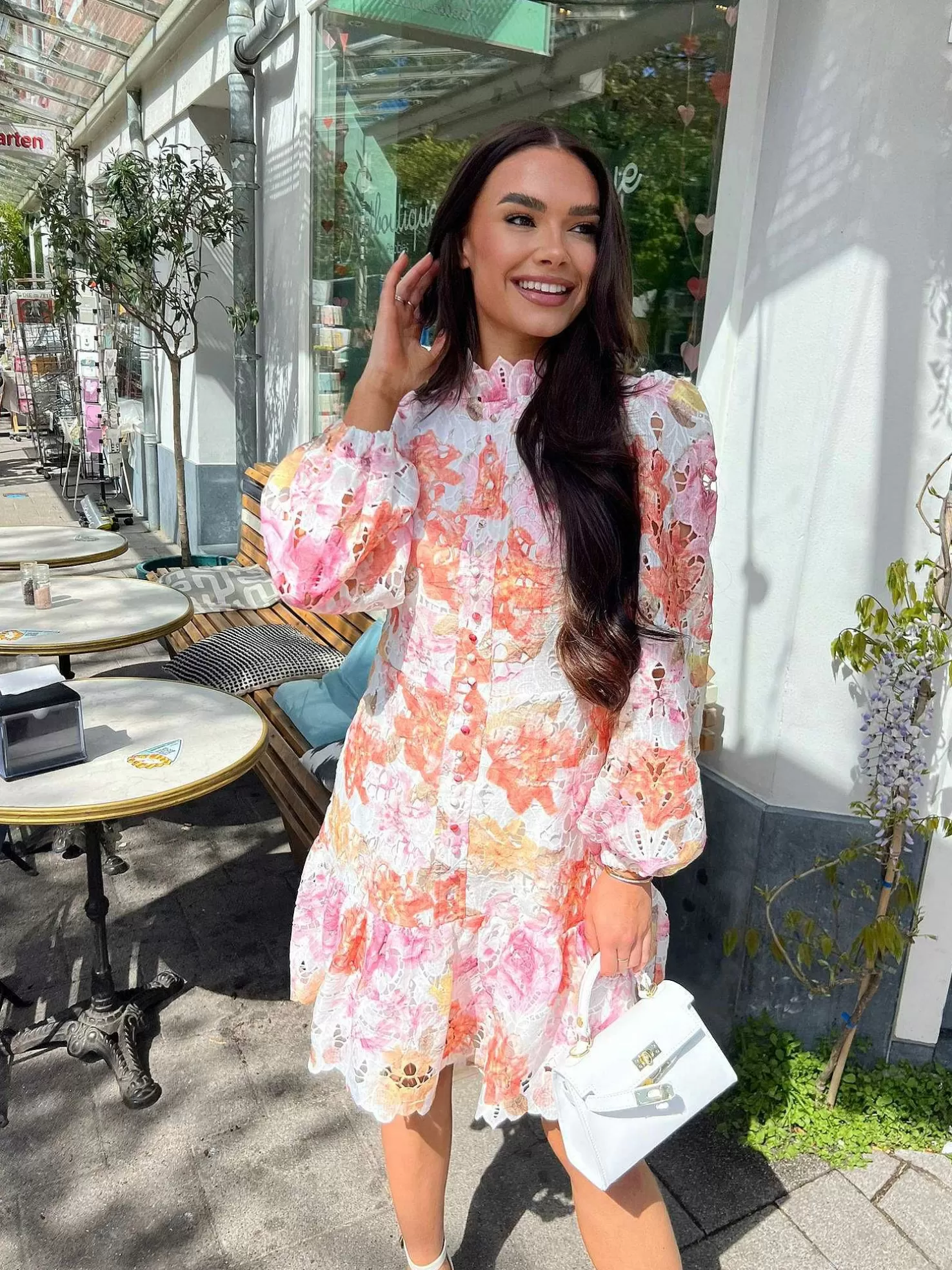 LOF Boutique Jurken>Milou Broderie Dress Orange