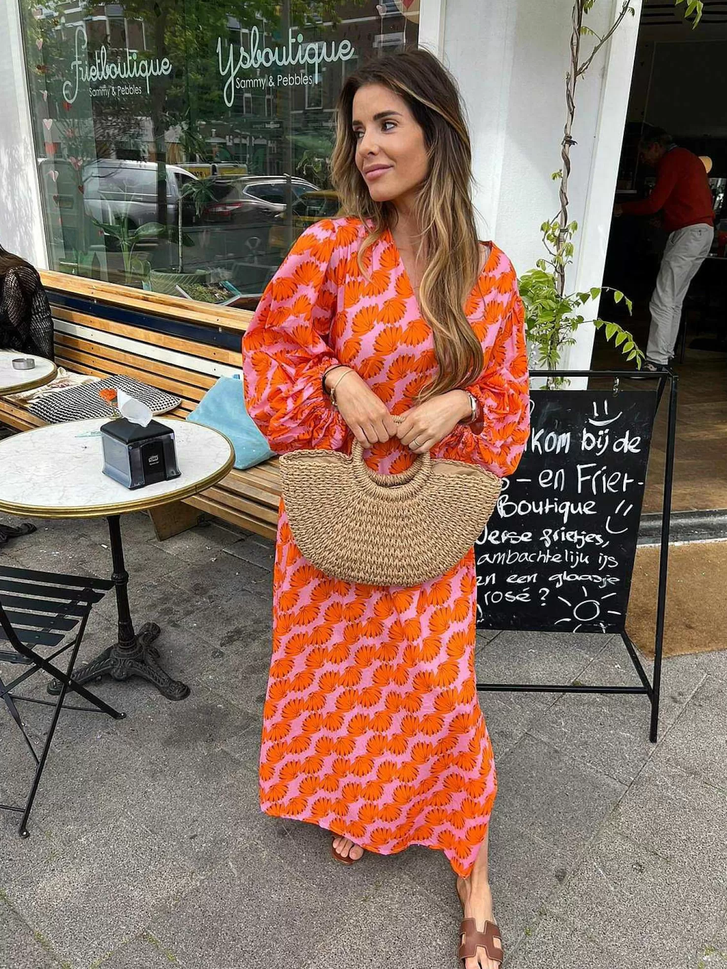 LOF Boutique Jurken>Milou Pattern Maxi Dress Beige
