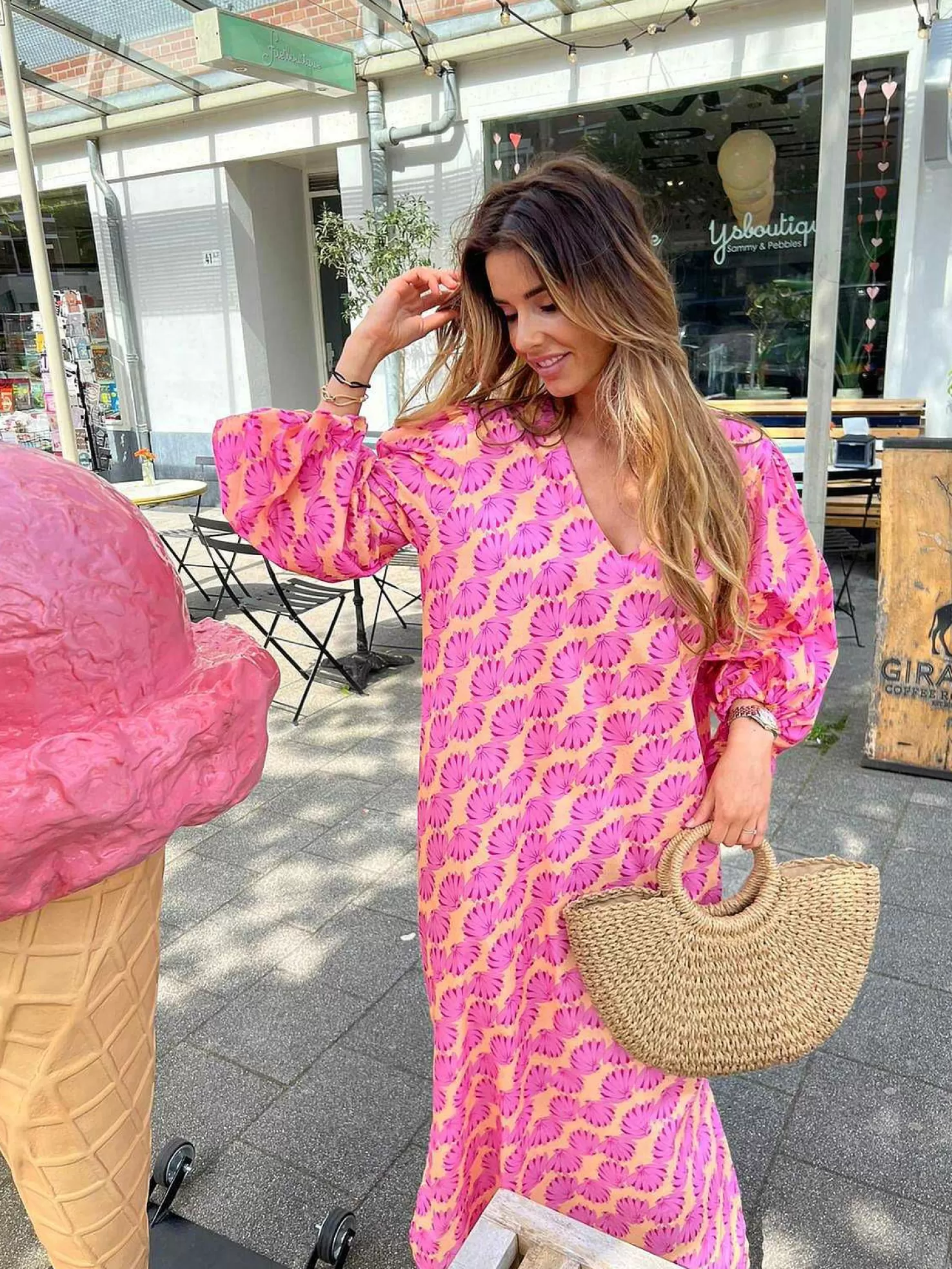 LOF Boutique Jurken>Milou Pattern Maxi Dress Pink