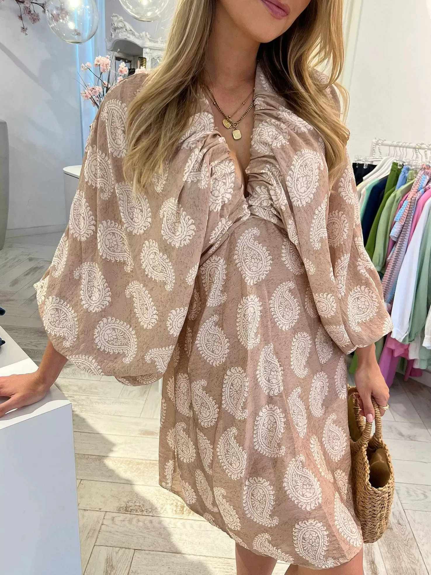 LOF Boutique Jurken>Nala Print Dress Taupe