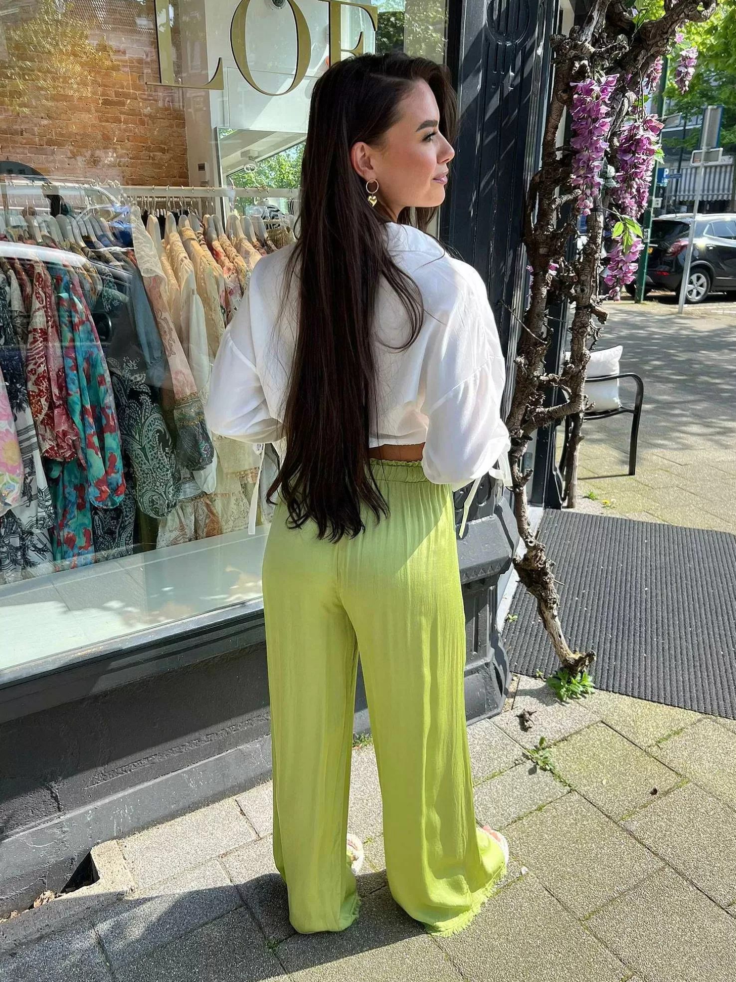 LOF Boutique Broeken>Nala Silky Ruffle Pants Lime