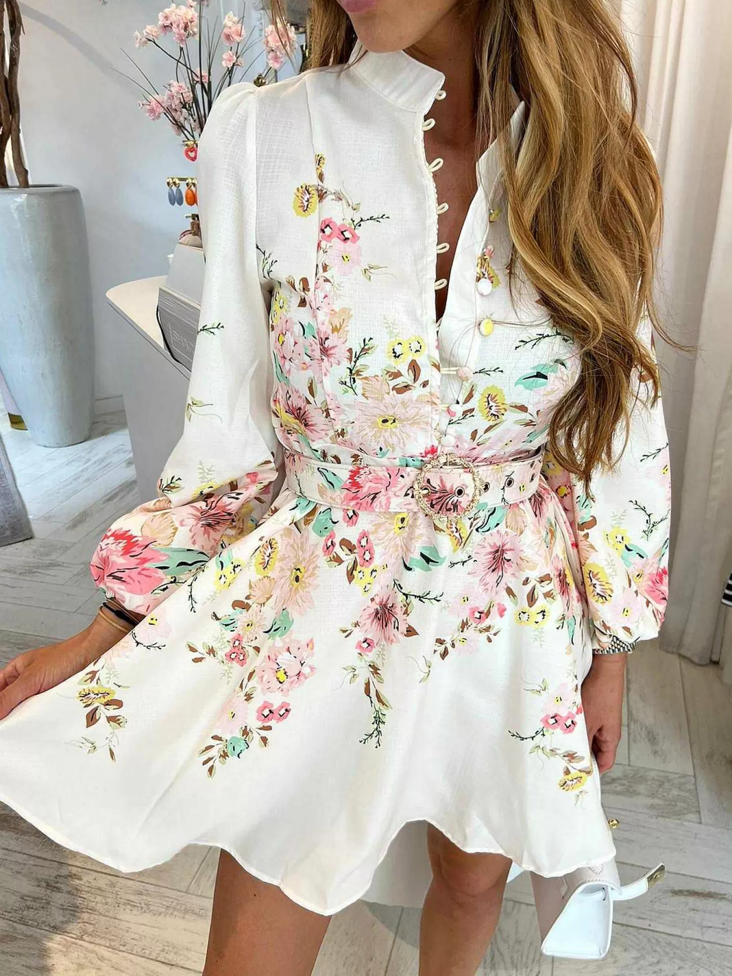 LOF Boutique Jurken>Nela Flower Dress Off White
