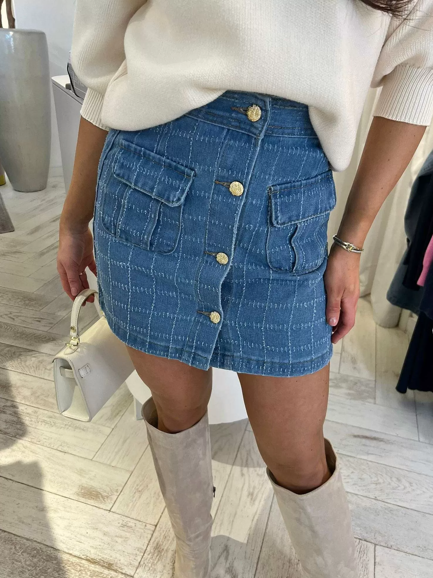 LOF Boutique Rokken>Nelly Pattern Denim Skirt Blue