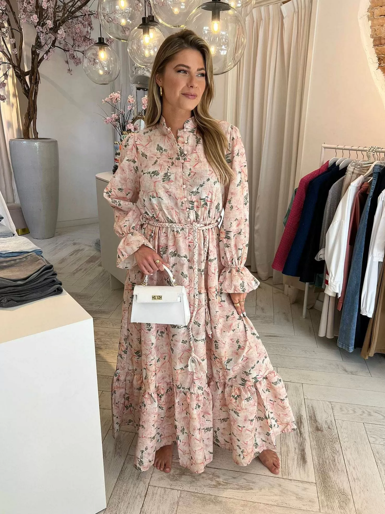LOF Boutique Jurken>Noa Flower Maxi Dress Pink