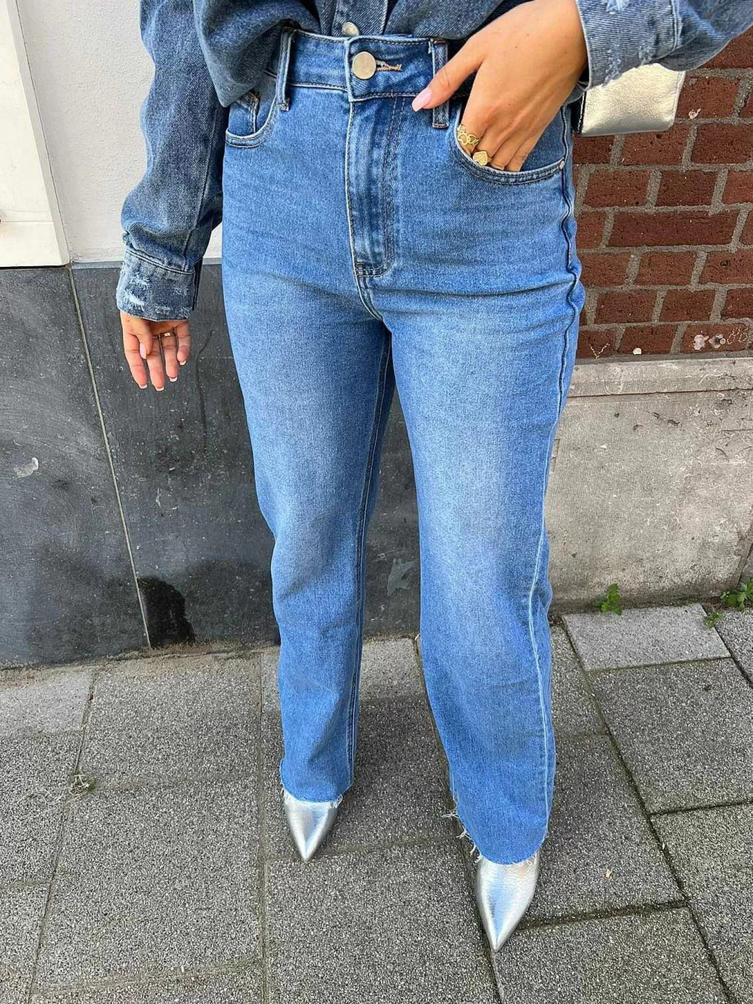 LOF Boutique Broeken>Nora Extra Long Jeans Denim Blue