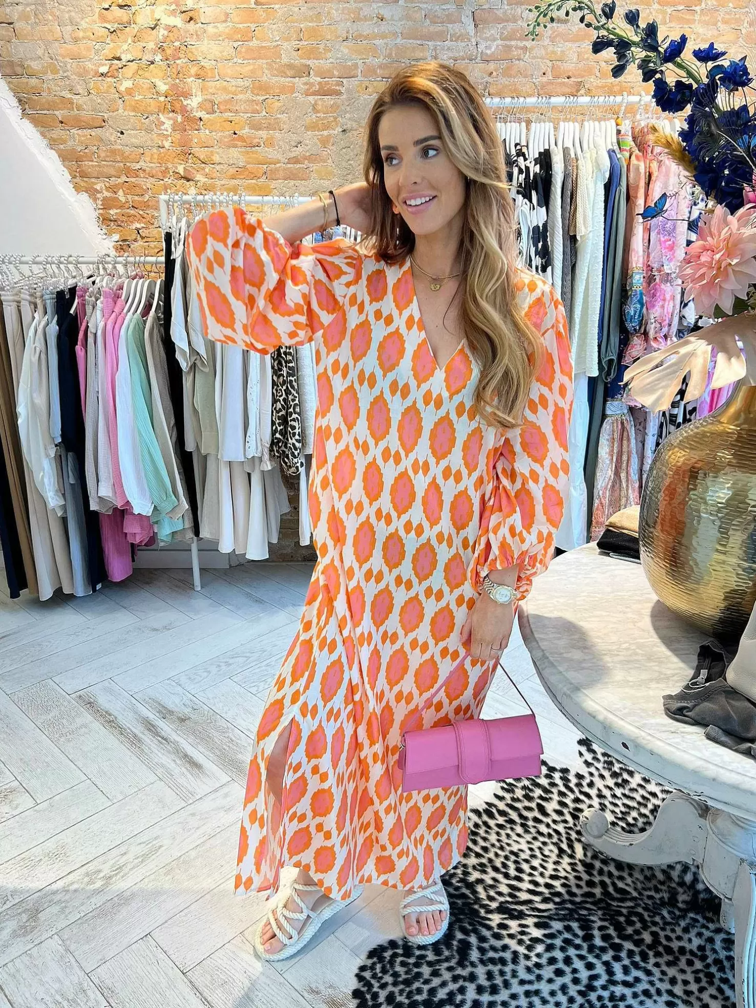 LOF Boutique Jurken>Nora Pattern Dress Orange