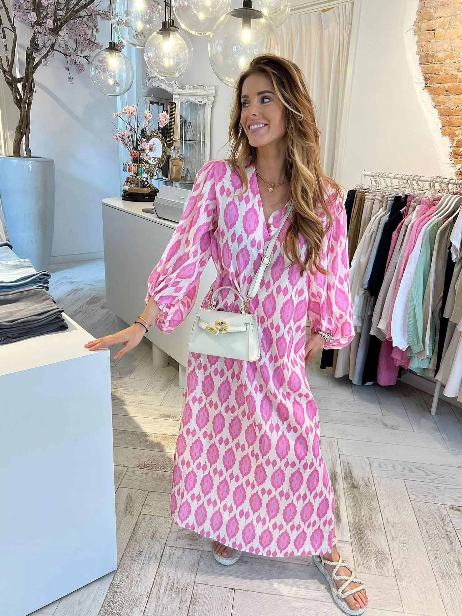 LOF Boutique Jurken>Nora Pattern Dress Pink