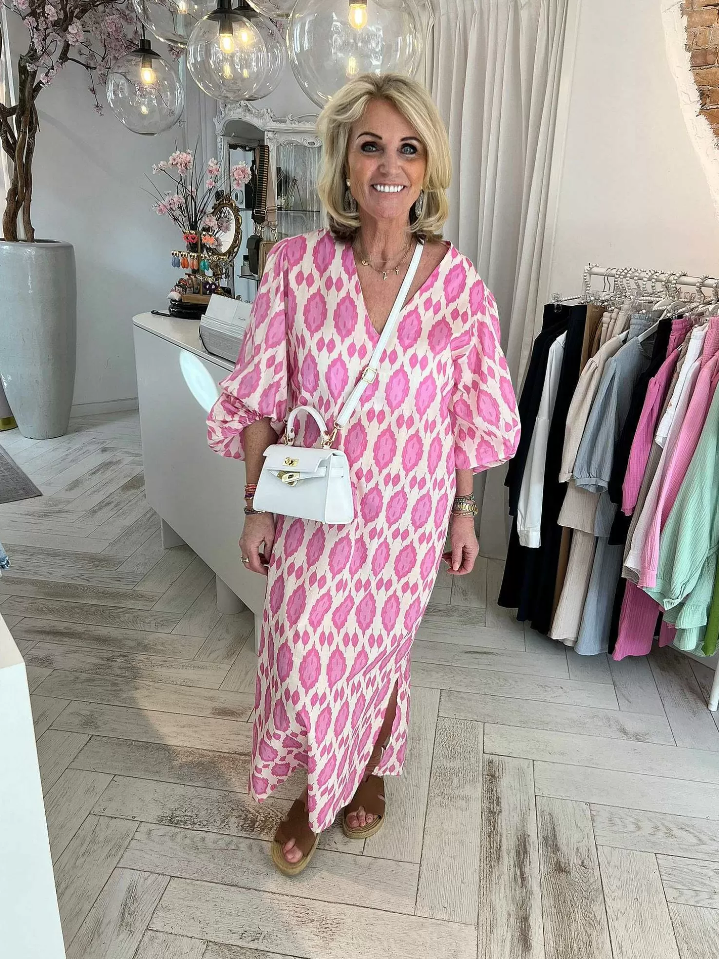 LOF Boutique Jurken>Nora Pattern Dress Pink