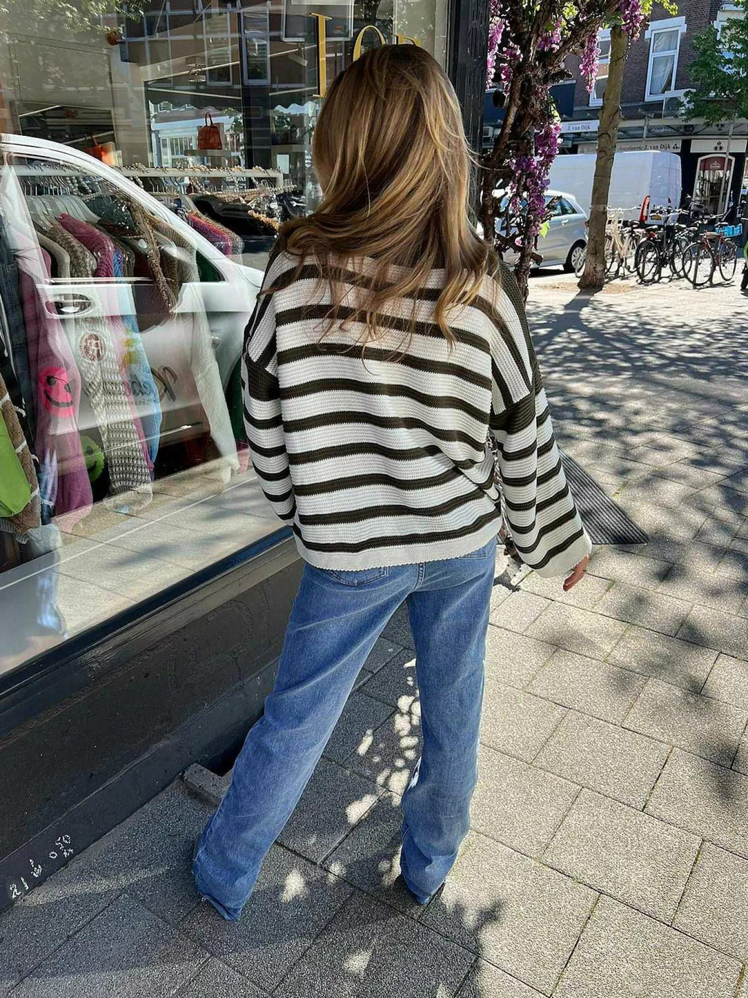 LOF Boutique Truien>Nova Stripe Sweater Army & Off White