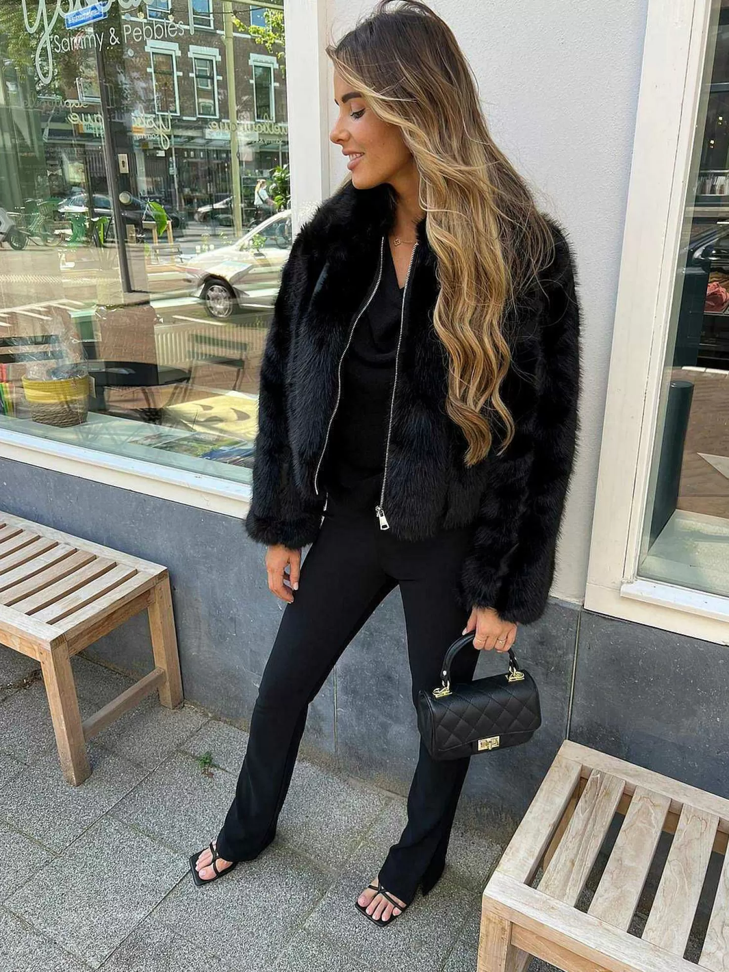 LOF Boutique Broeken>Perfect Rib Split Flared Pants Black