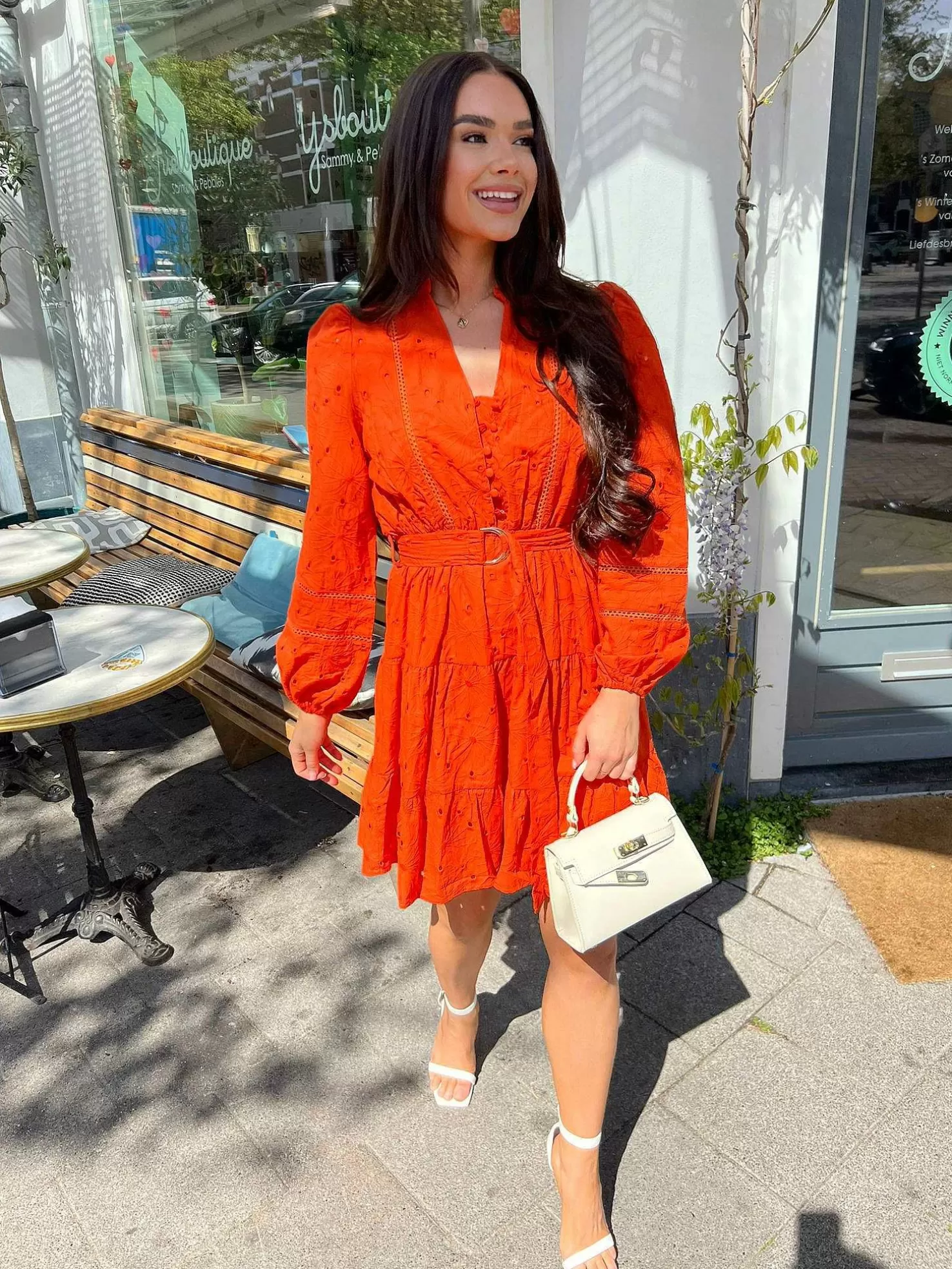 LOF Boutique Jurken>Pien Broderie Dress Orange