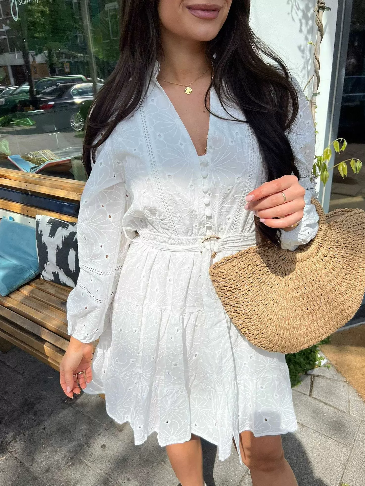 LOF Boutique Jurken>Pien Broderie Dress White