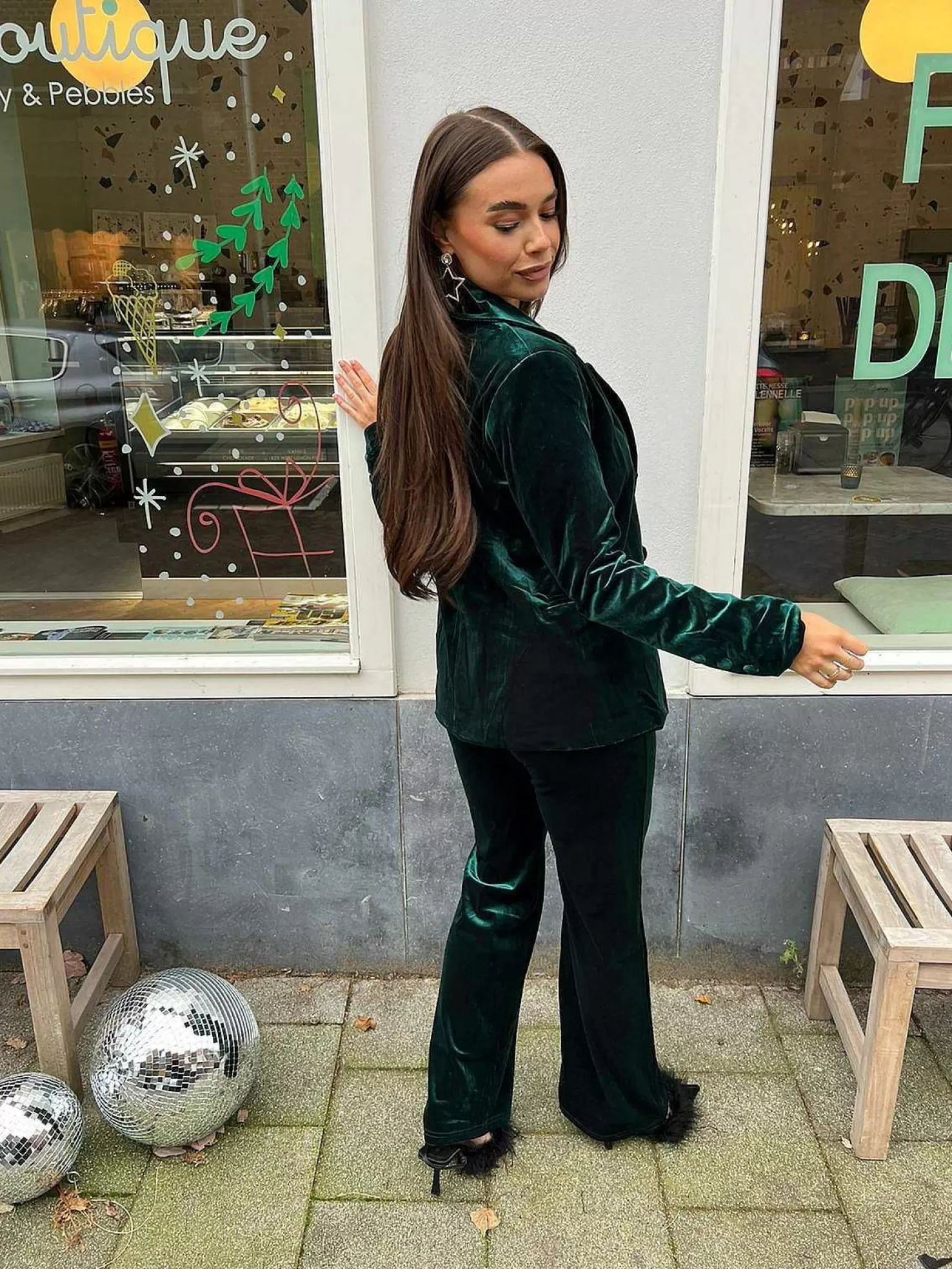 LOF Boutique Sets>Quinn Velvet Suit Forest Green