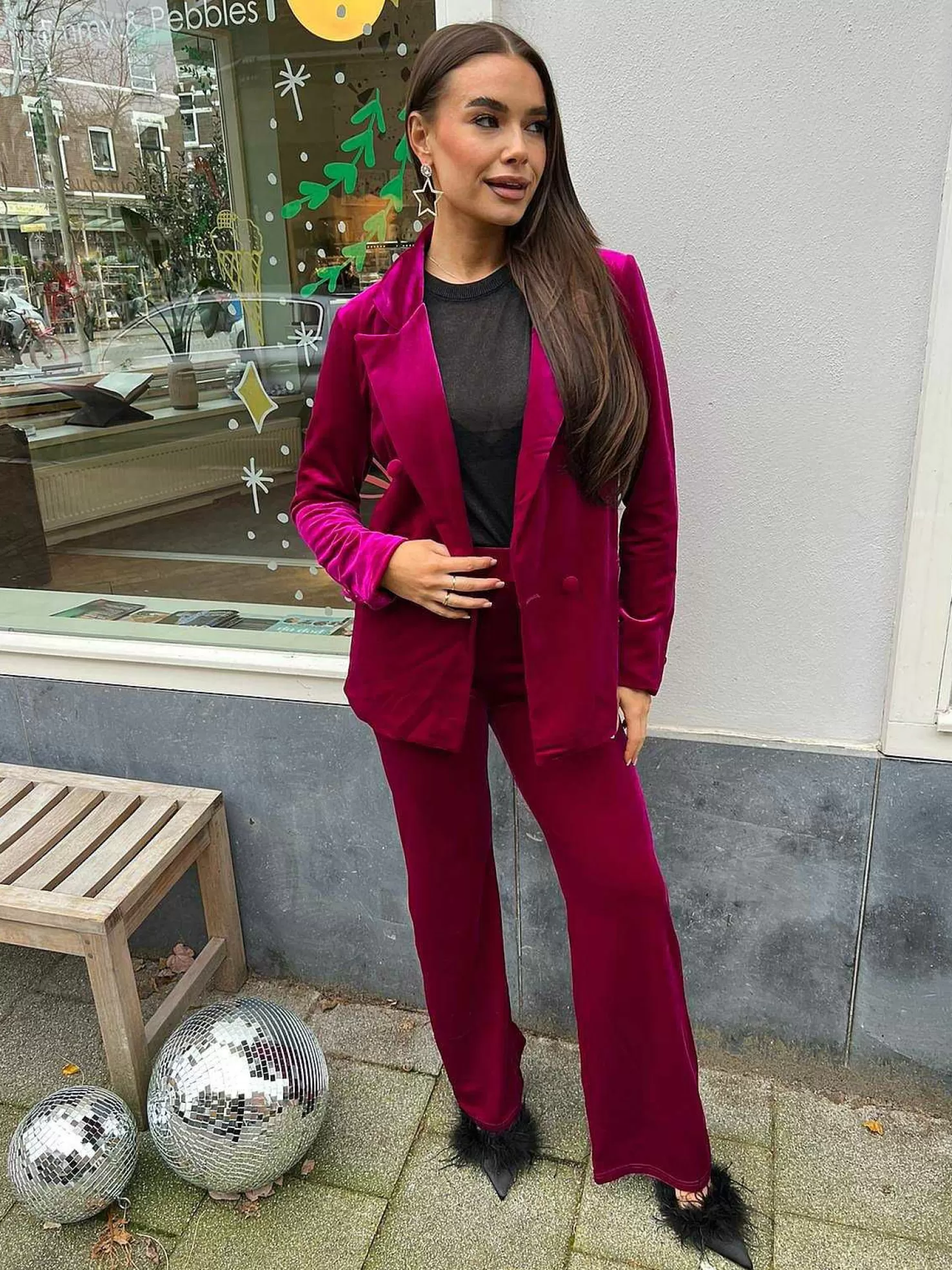 LOF Boutique Sets>Quinn Velvet Suit Magenta